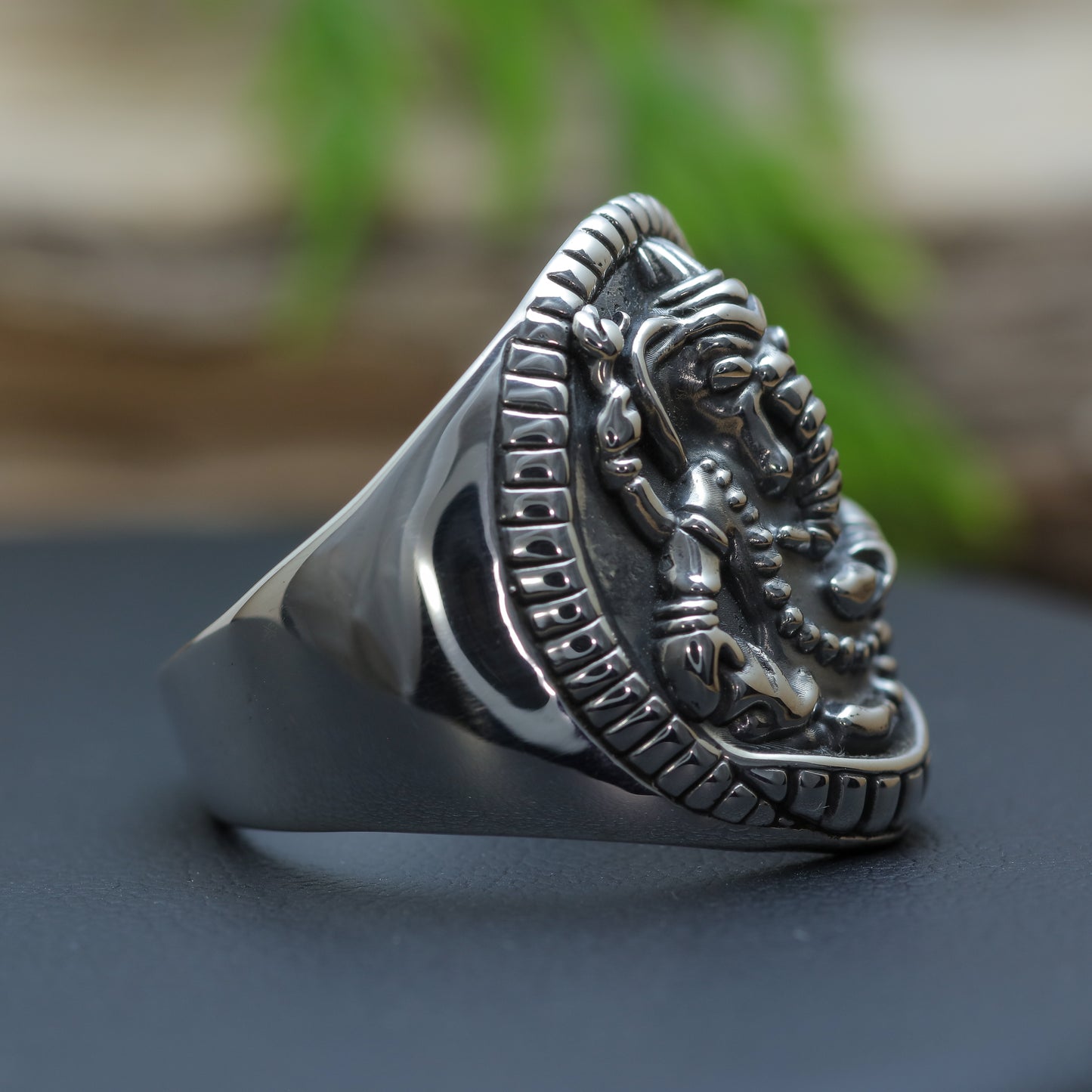 Men's "Ganesha: Lord of Beginnings" Heavy Signet Ring in Sterling Silver (11.8g)