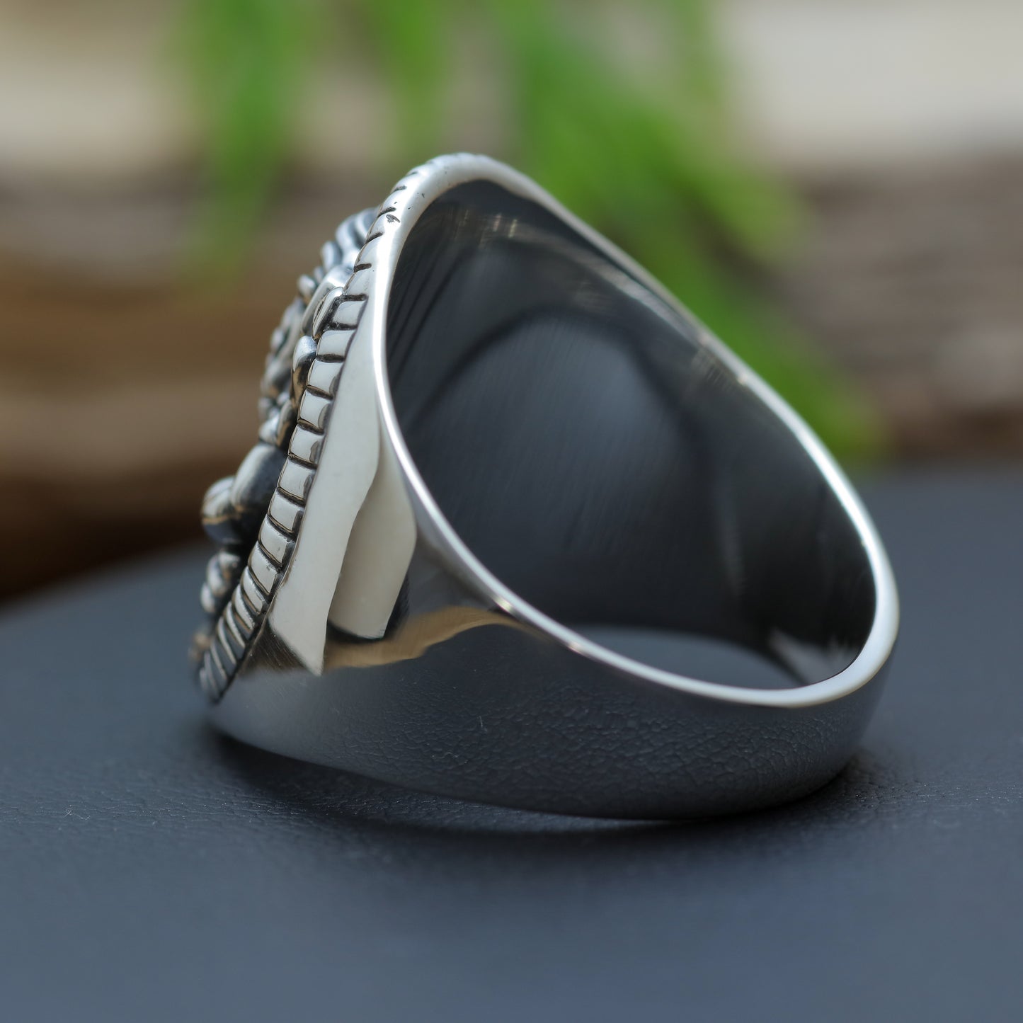 Men's "Ganesha: Lord of Beginnings" Heavy Signet Ring in Sterling Silver (11.8g)