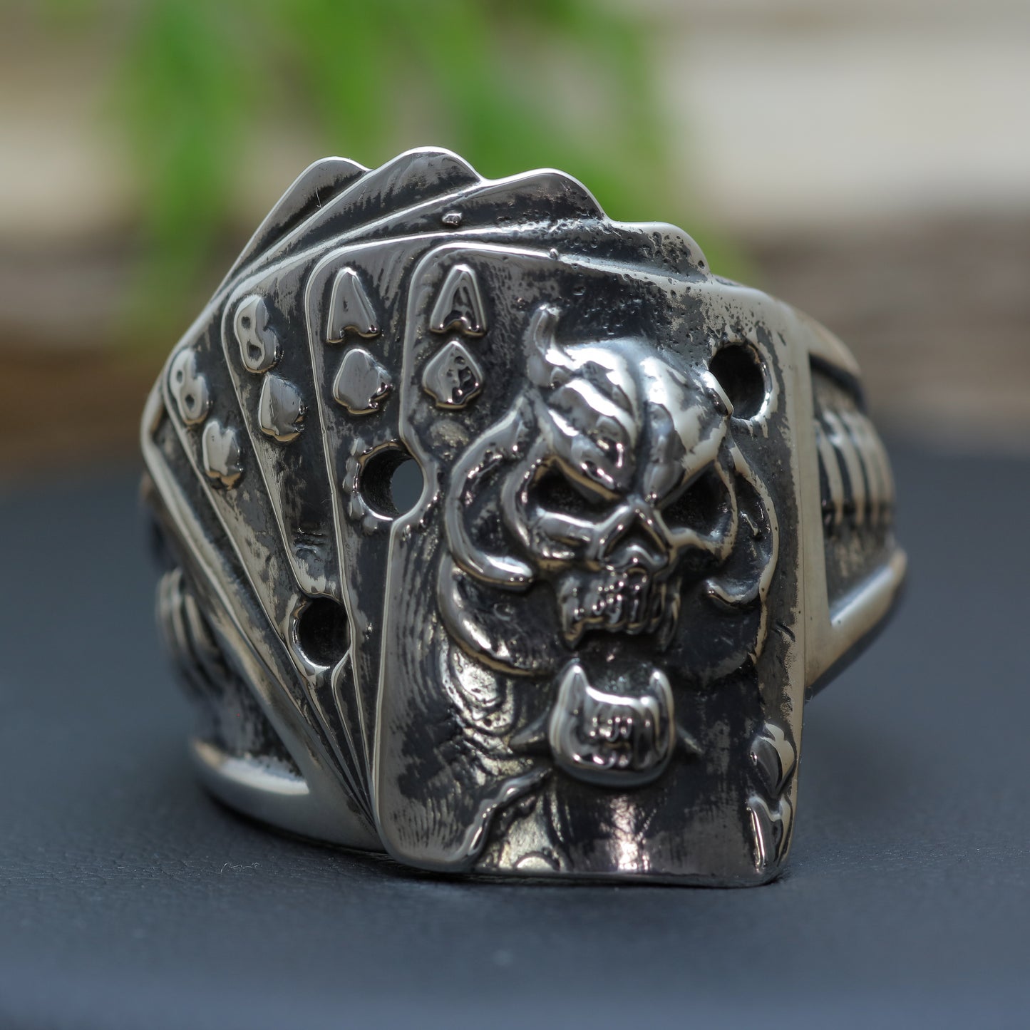 Men's "Dead Hand" Ace of Spades Poker Signet Ring in Sterling Silver (20.5g)