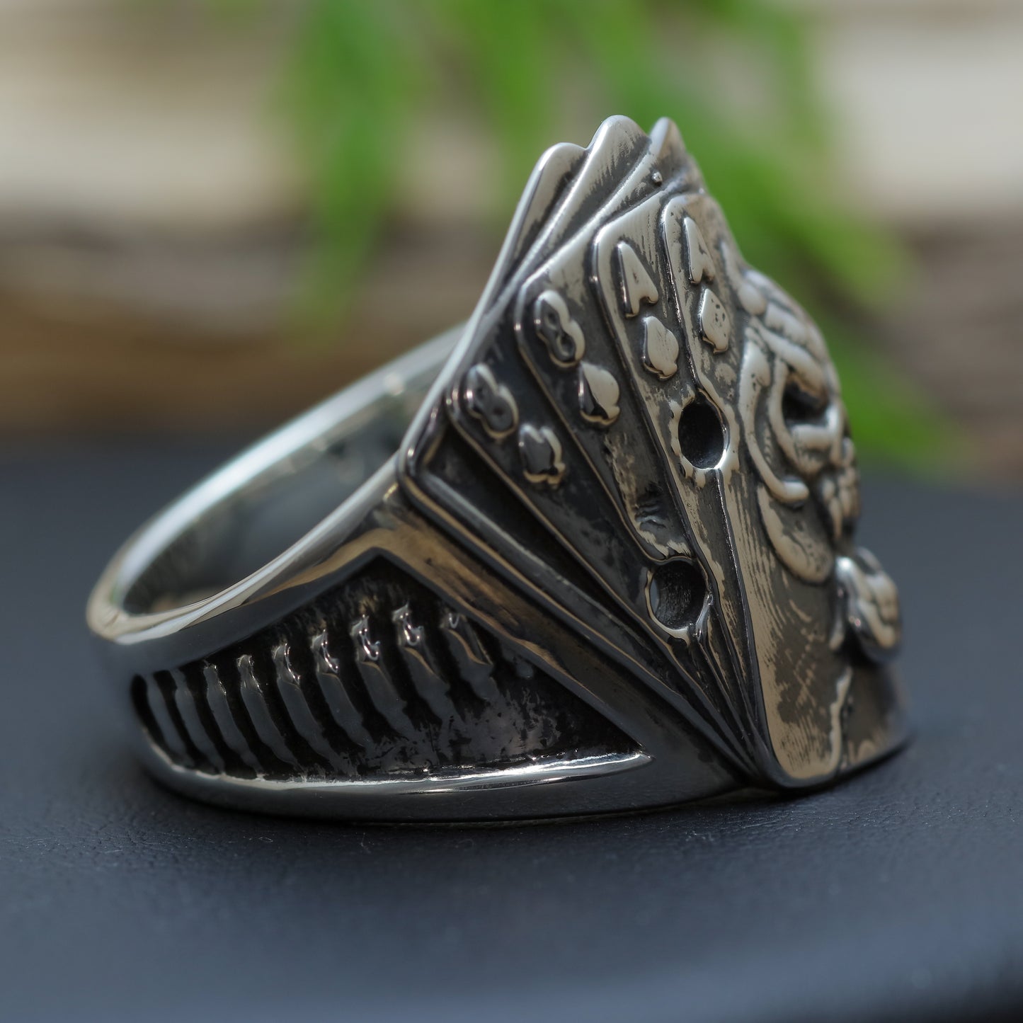 Men's "Dead Hand" Ace of Spades Poker Signet Ring in Sterling Silver (20.5g)
