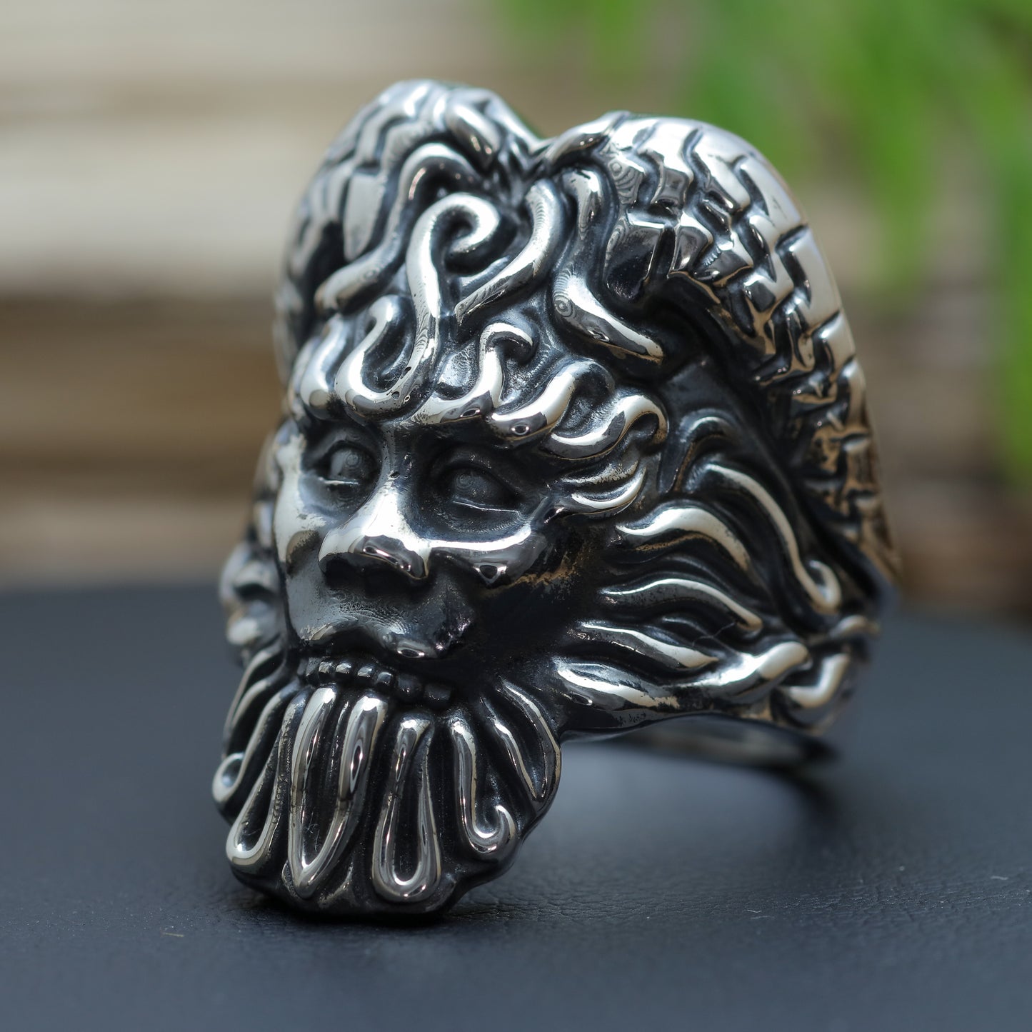 Men's "Pan" Greek Mythology Heavy Signet Ring in Sterling Silver (15.7g)