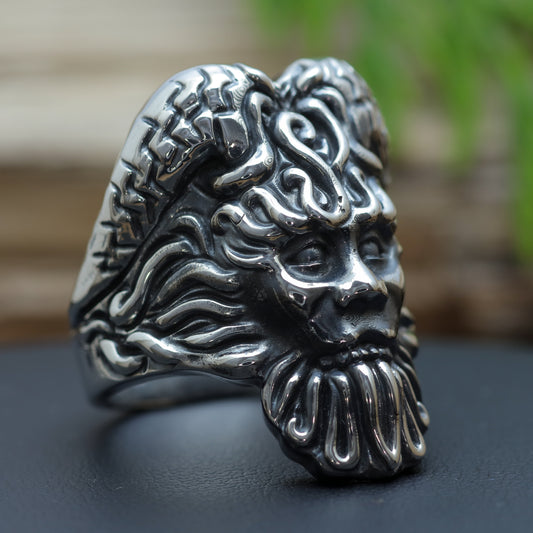 Men's "Pan" Greek Mythology Heavy Signet Ring in Sterling Silver (15.7g)