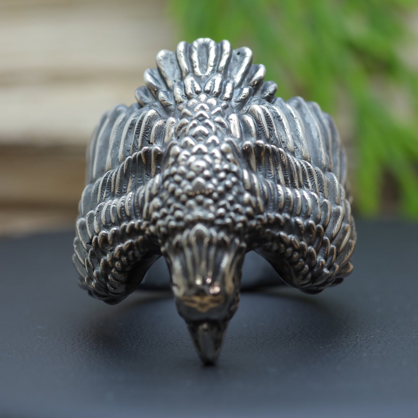Men's "Eagle in Flight" Heavy Signet Ring in Sterling Silver (16.6g)