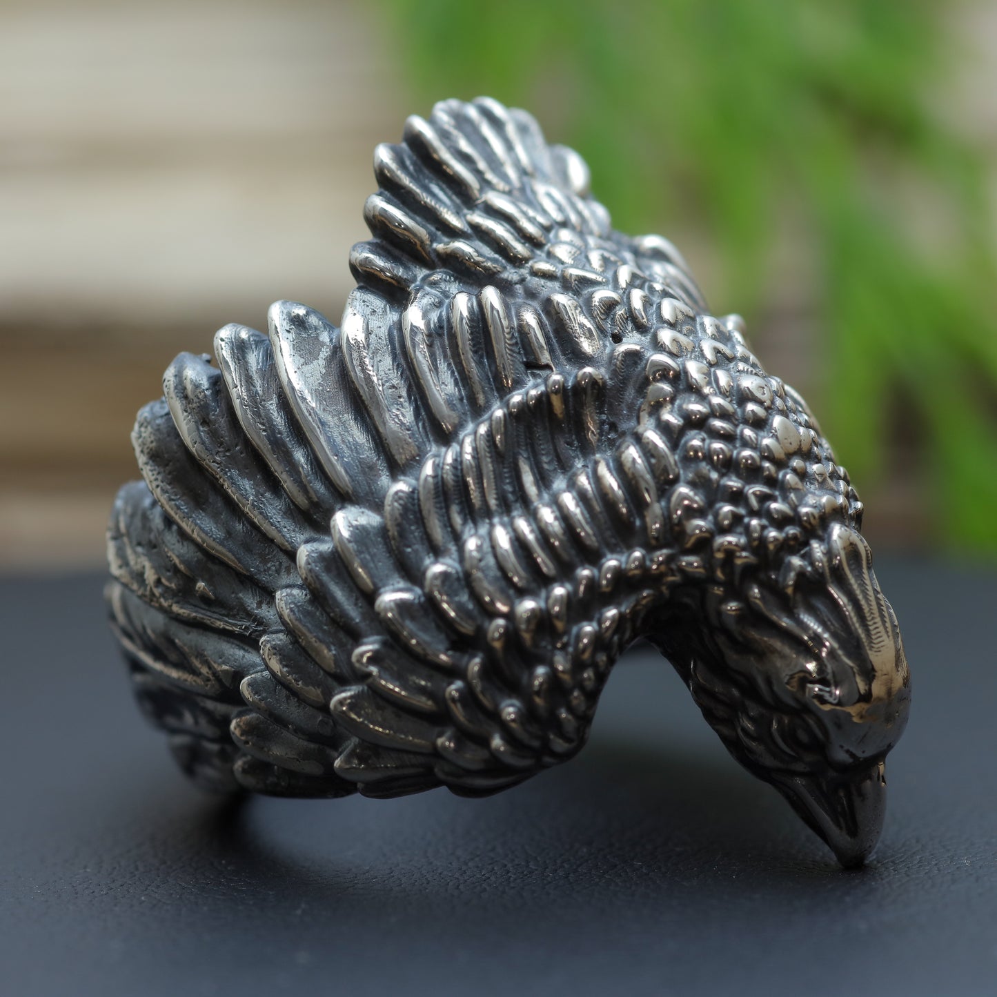 Men's "Eagle in Flight" Heavy Signet Ring in Sterling Silver (16.6g)