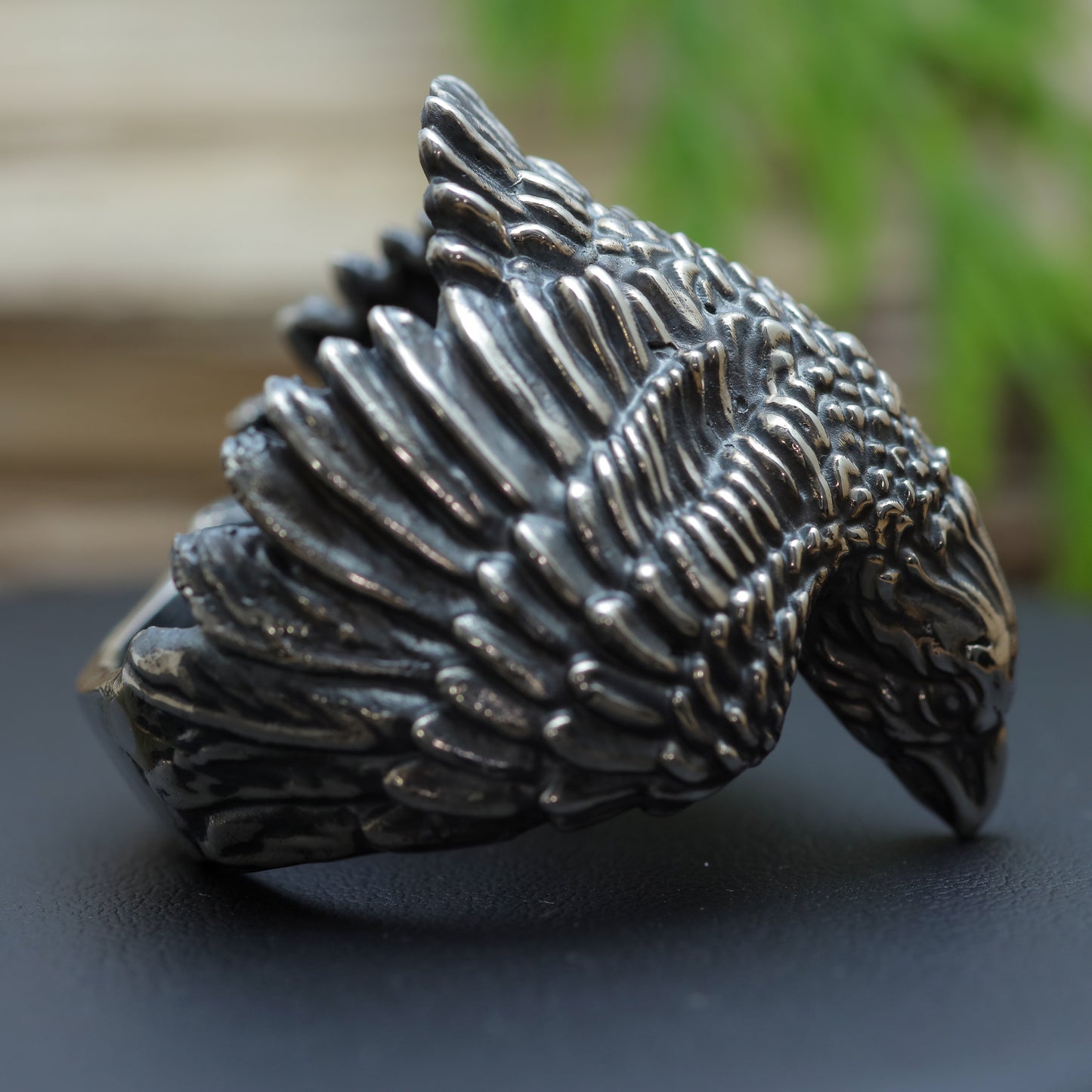 Men's "Eagle in Flight" Heavy Signet Ring in Sterling Silver (16.6g)