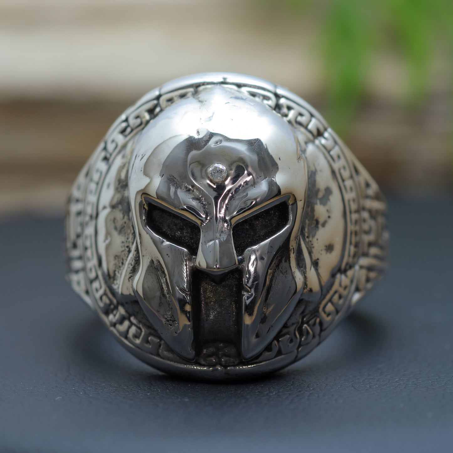 Men's "Spartan Shield" Heavy Flush Diamond Signet Ring in Sterling Silver (29.31g)