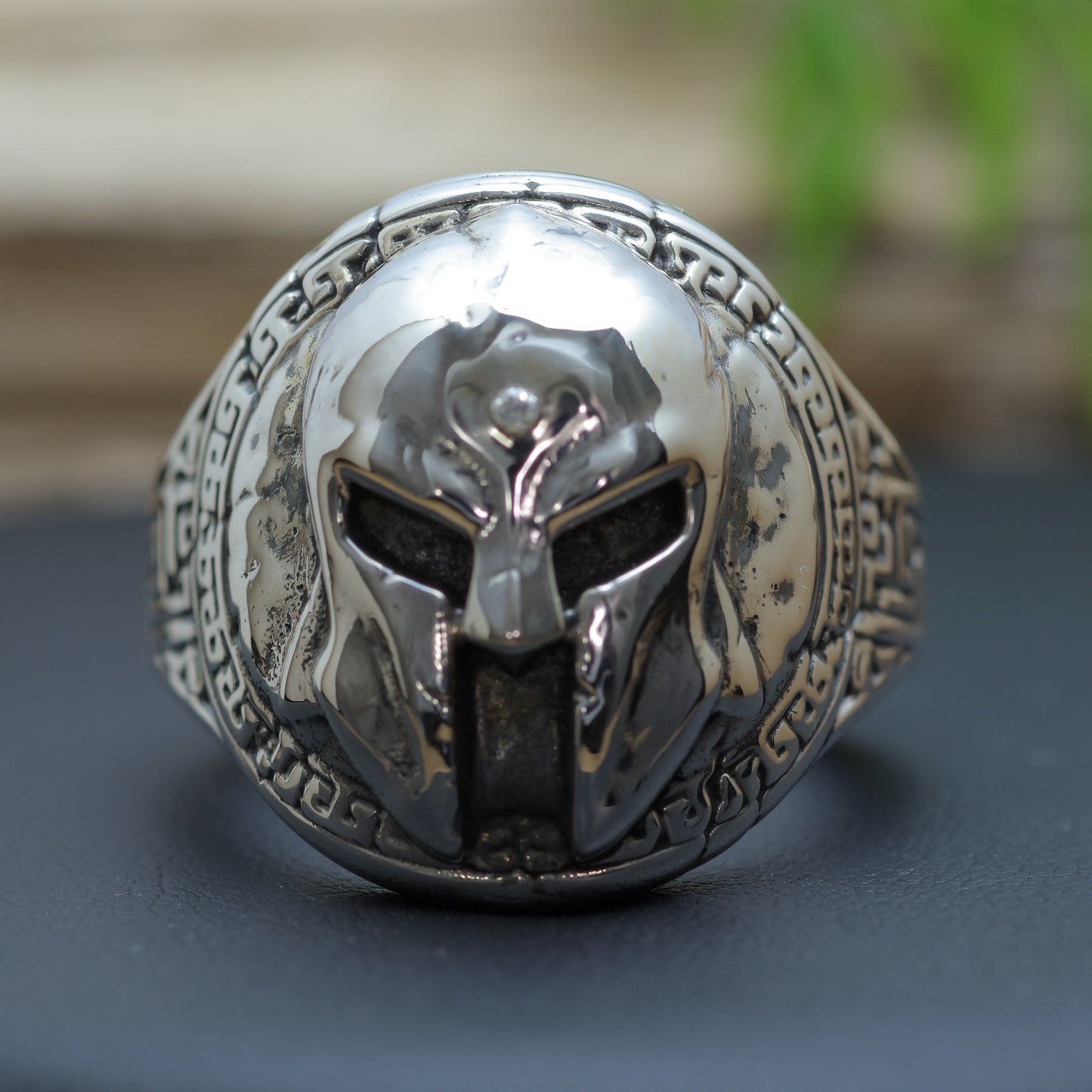 Men's "Spartan Shield" Heavy Flush Diamond Signet Ring in Sterling Silver (29.31g)