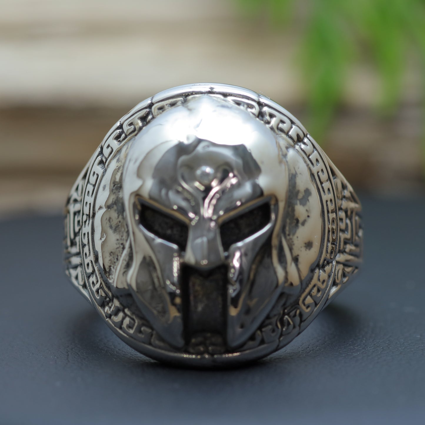 Men's "Spartan Shield" Heavy Flush Diamond Signet Ring in Sterling Silver (29.31g)