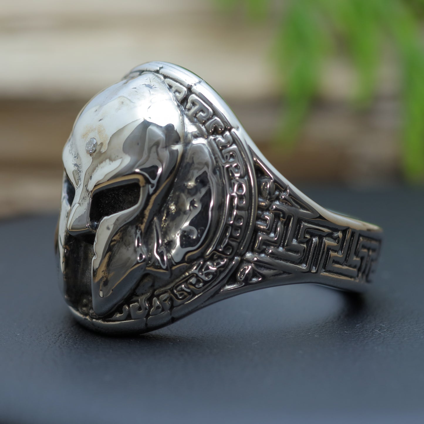 Men's "Spartan Shield" Heavy Flush Diamond Signet Ring in Sterling Silver (29.31g)