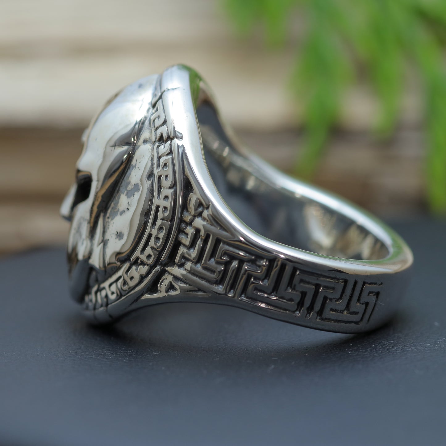 Men's "Spartan Shield" Heavy Flush Diamond Signet Ring in Sterling Silver (29.31g)