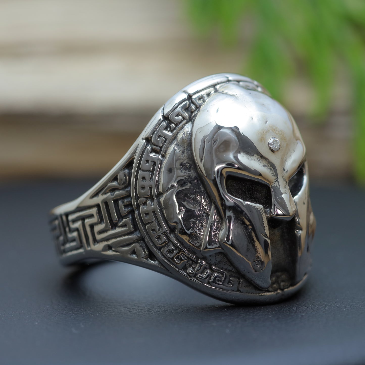 Men's "Spartan Shield" Heavy Flush Diamond Signet Ring in Sterling Silver (29.31g)