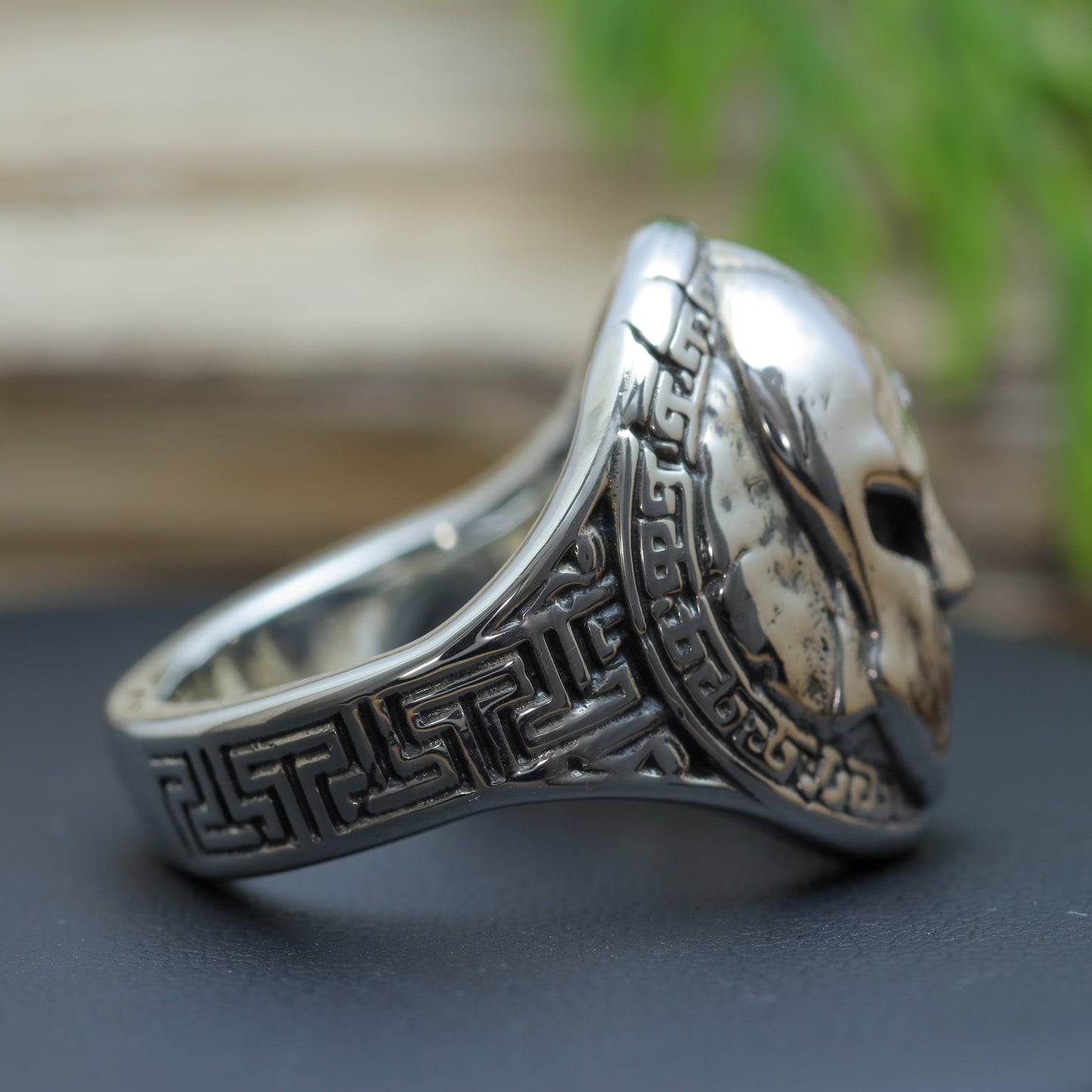 Men's "Spartan Shield" Heavy Flush Diamond Signet Ring in Sterling Silver (29.31g)