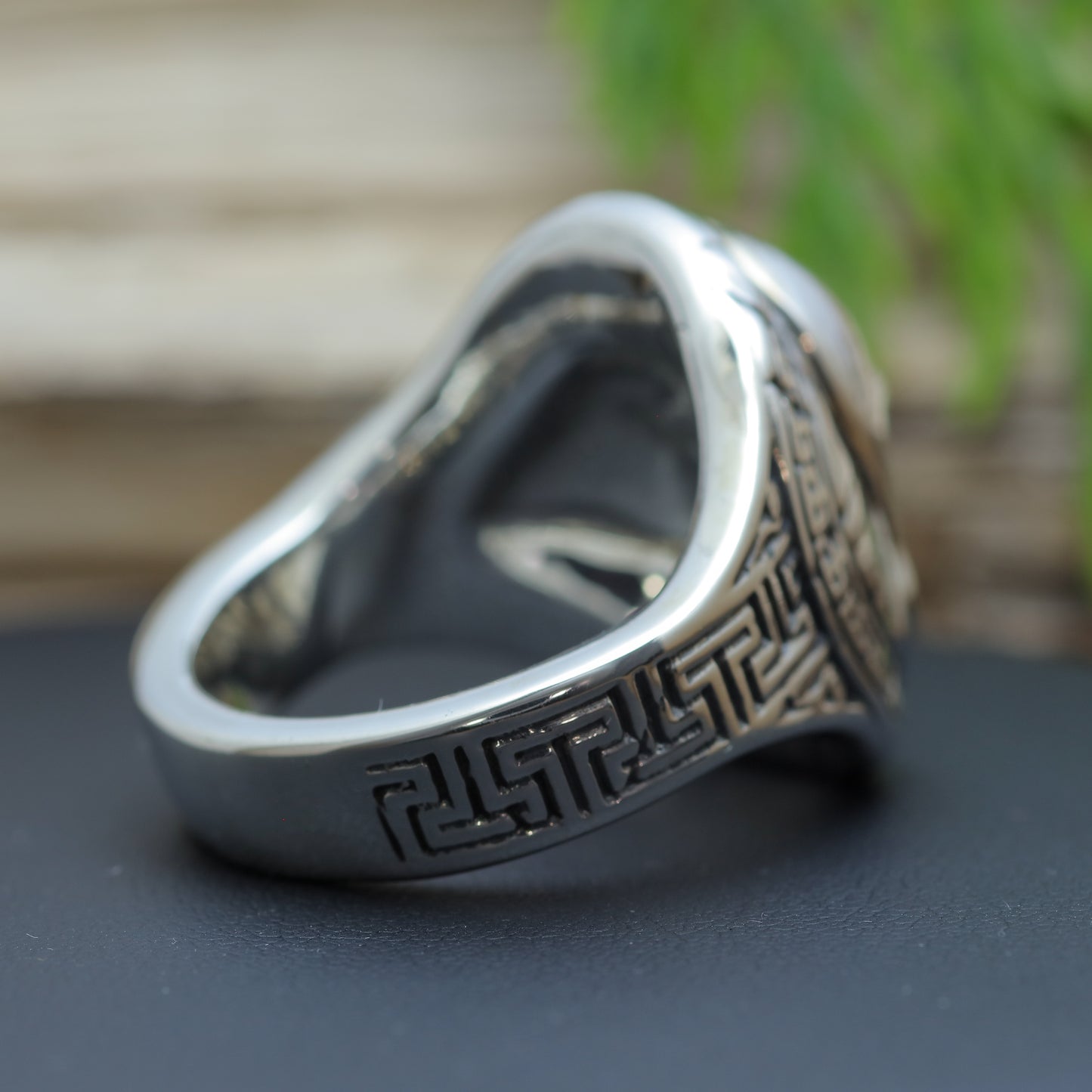 Men's "Spartan Shield" Heavy Flush Diamond Signet Ring in Sterling Silver (29.31g)