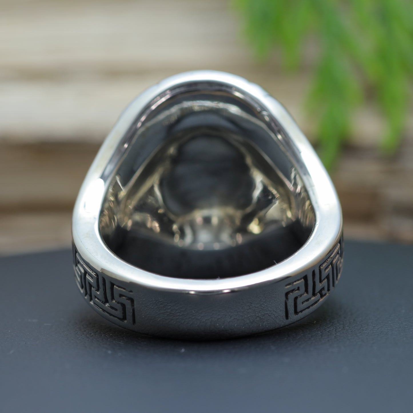 Men's "Spartan Shield" Heavy Flush Diamond Signet Ring in Sterling Silver (29.31g)