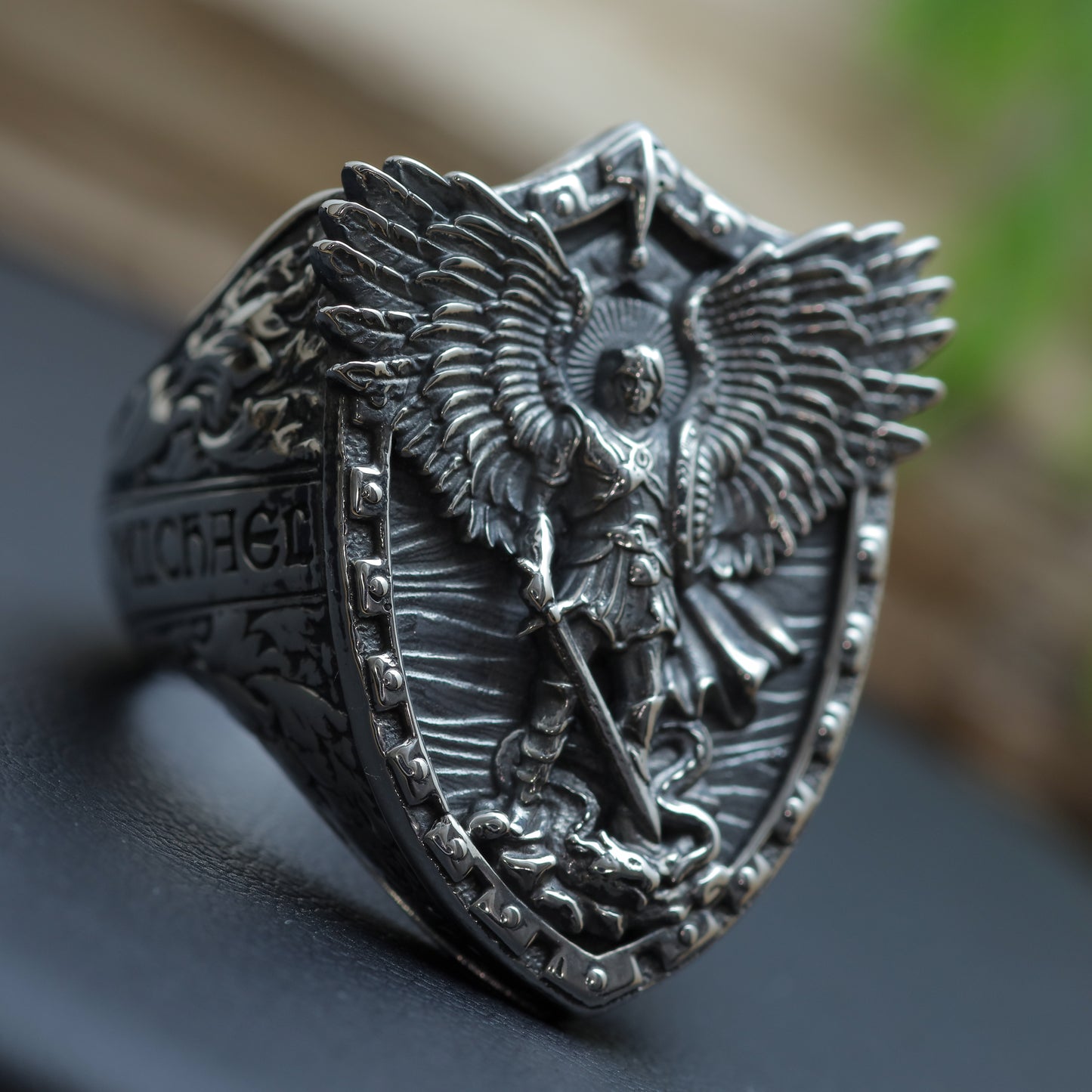 Men's "Archangel Michael" Heavy Warrior Signet Ring in Sterling Silver (27.3g)