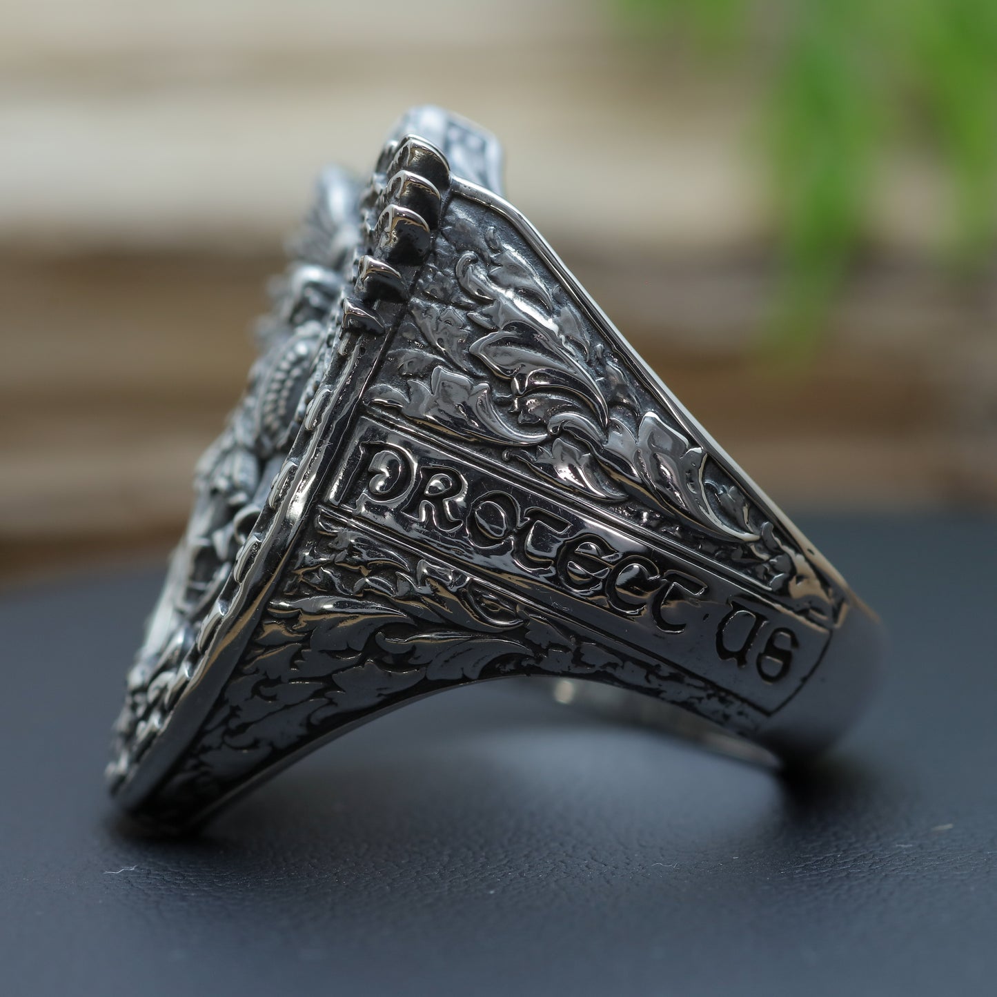 Men's "Archangel Michael" Heavy Warrior Signet Ring in Sterling Silver (27.3g)