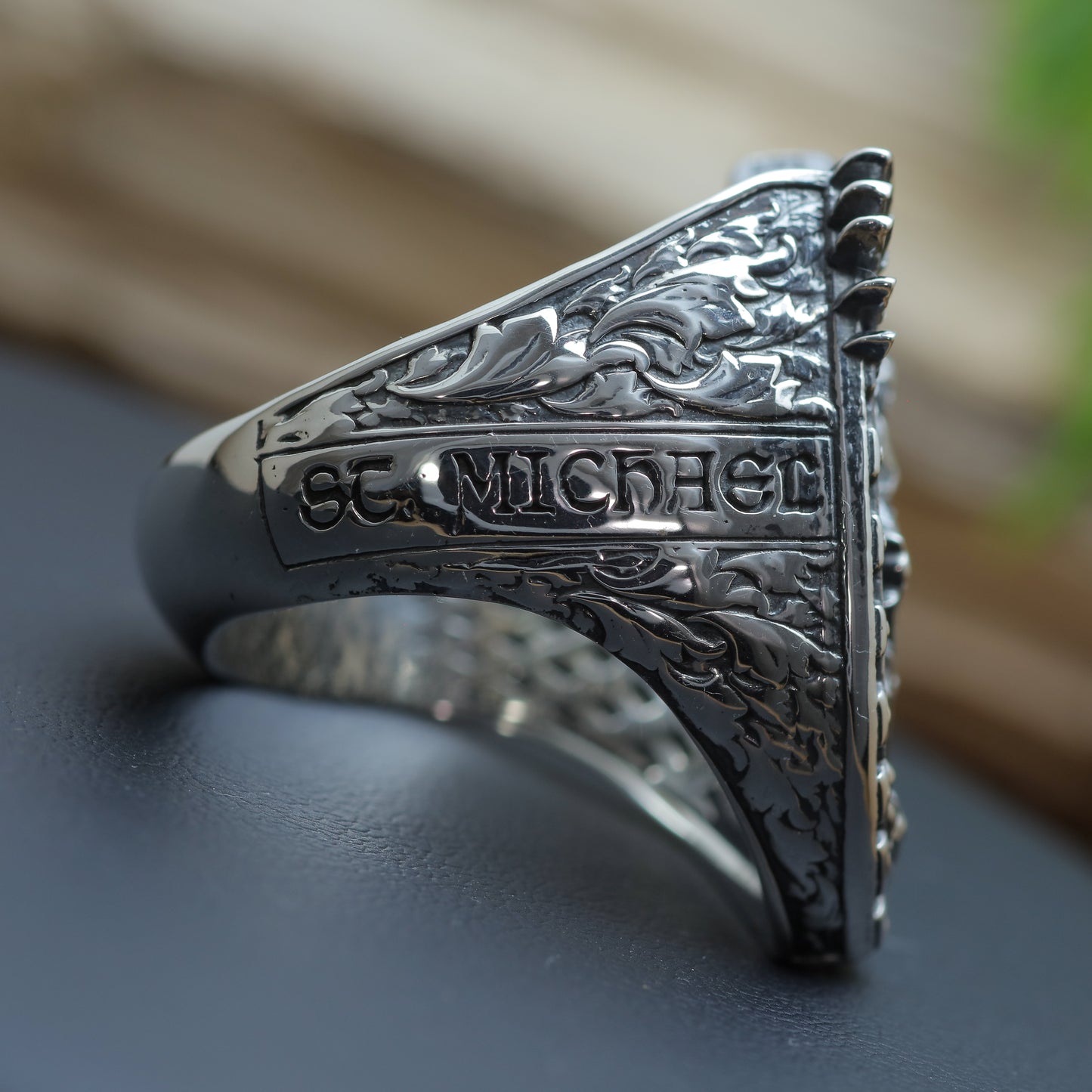 Men's "Archangel Michael" Heavy Warrior Signet Ring in Sterling Silver (27.3g)