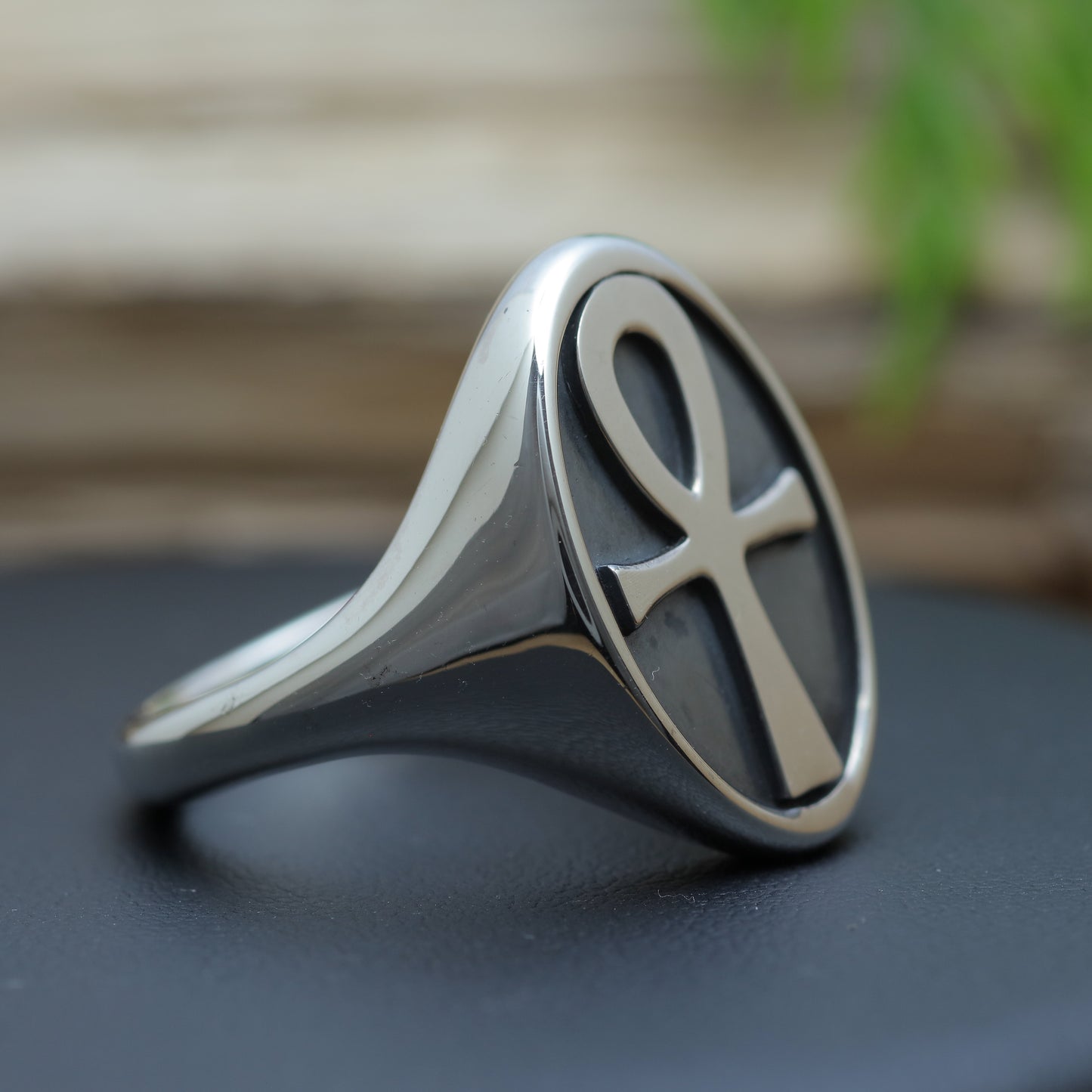 Men's Egyptian Ankh Heavy Signet Ring with Flush-Set Lab Diamonds (12.3g)
