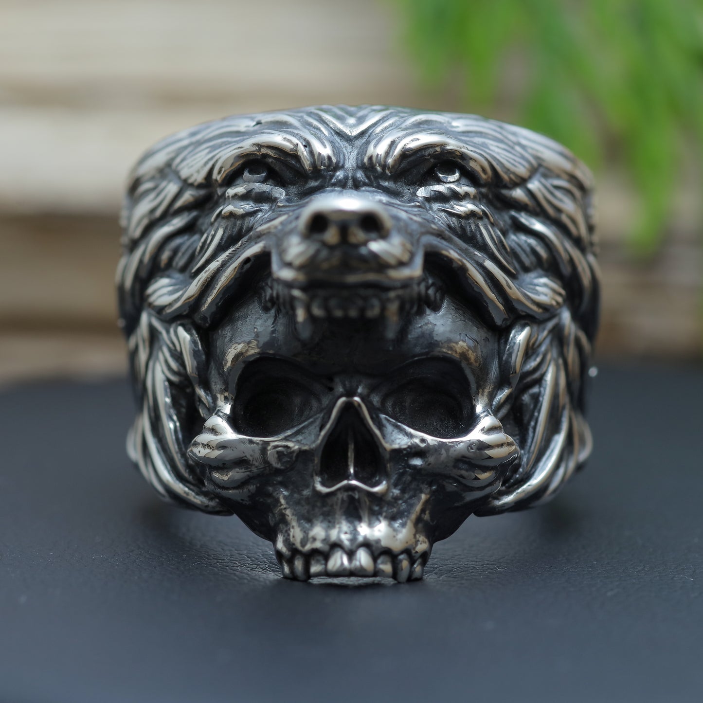 Men's "Alpha Totem" Primal Wolf Skull Signet Ring in Sterling Silver (27.6g)