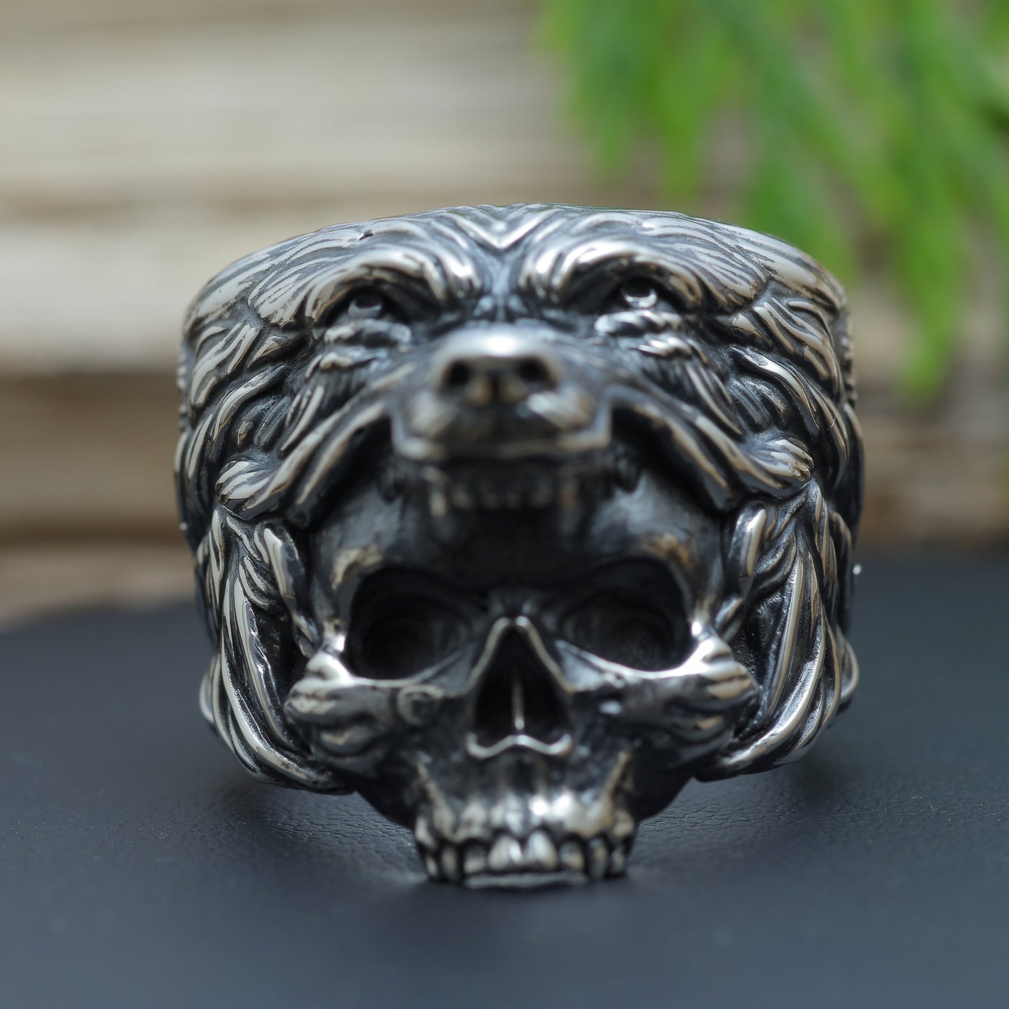 Men's "Alpha Totem" Primal Wolf Skull Signet Ring in Sterling Silver (27.6g)