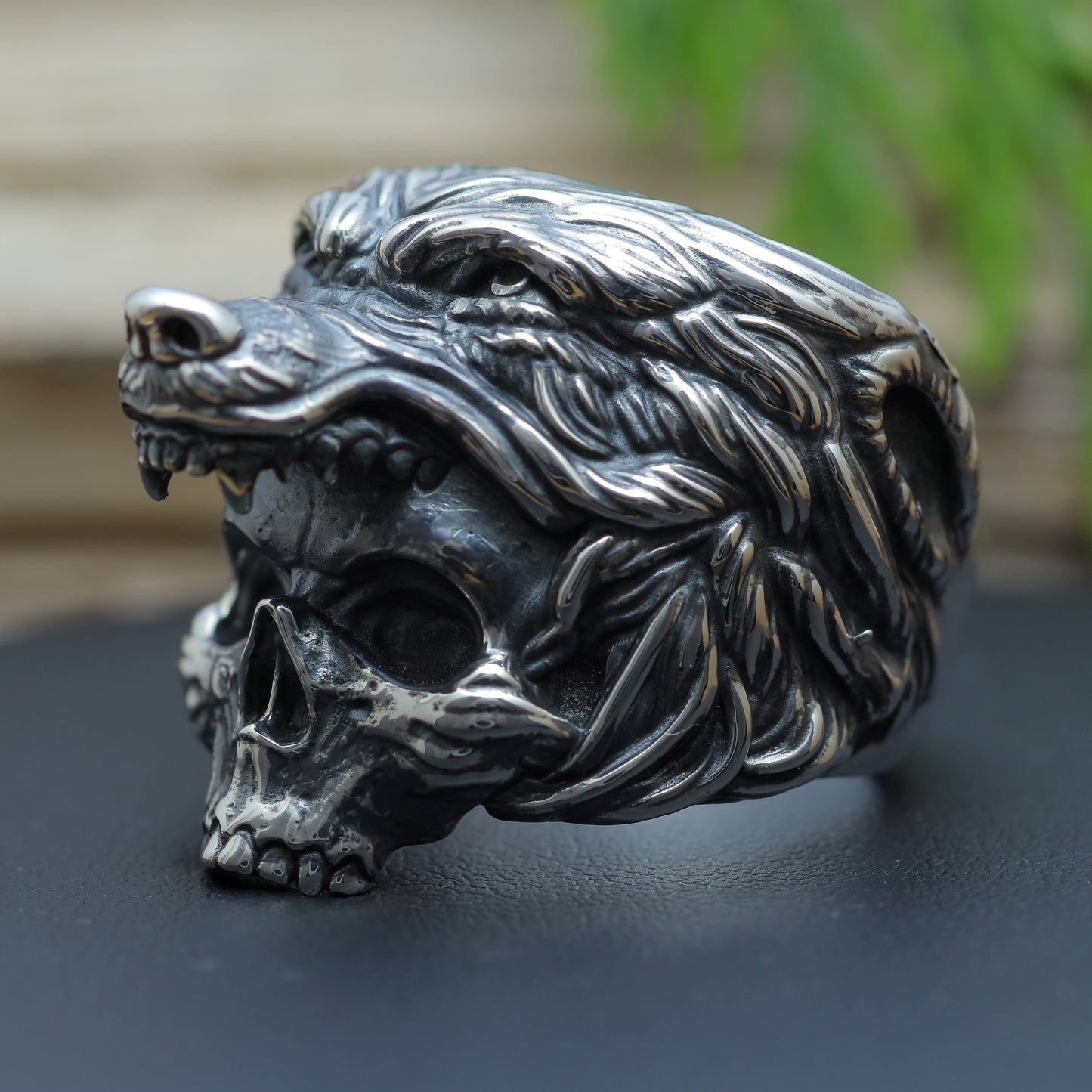 Men's "Alpha Totem" Primal Wolf Skull Signet Ring in Sterling Silver (27.6g)