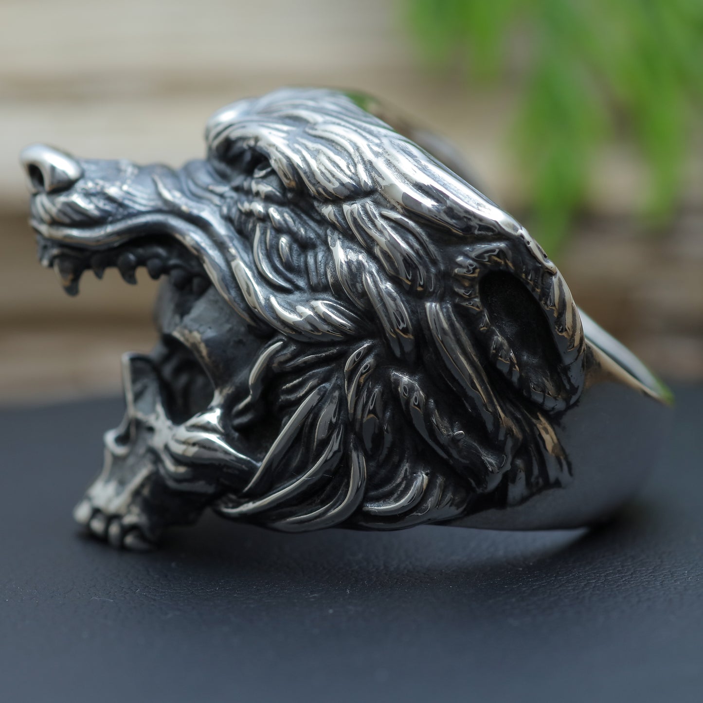 Men's "Alpha Totem" Primal Wolf Skull Signet Ring in Sterling Silver (27.6g)