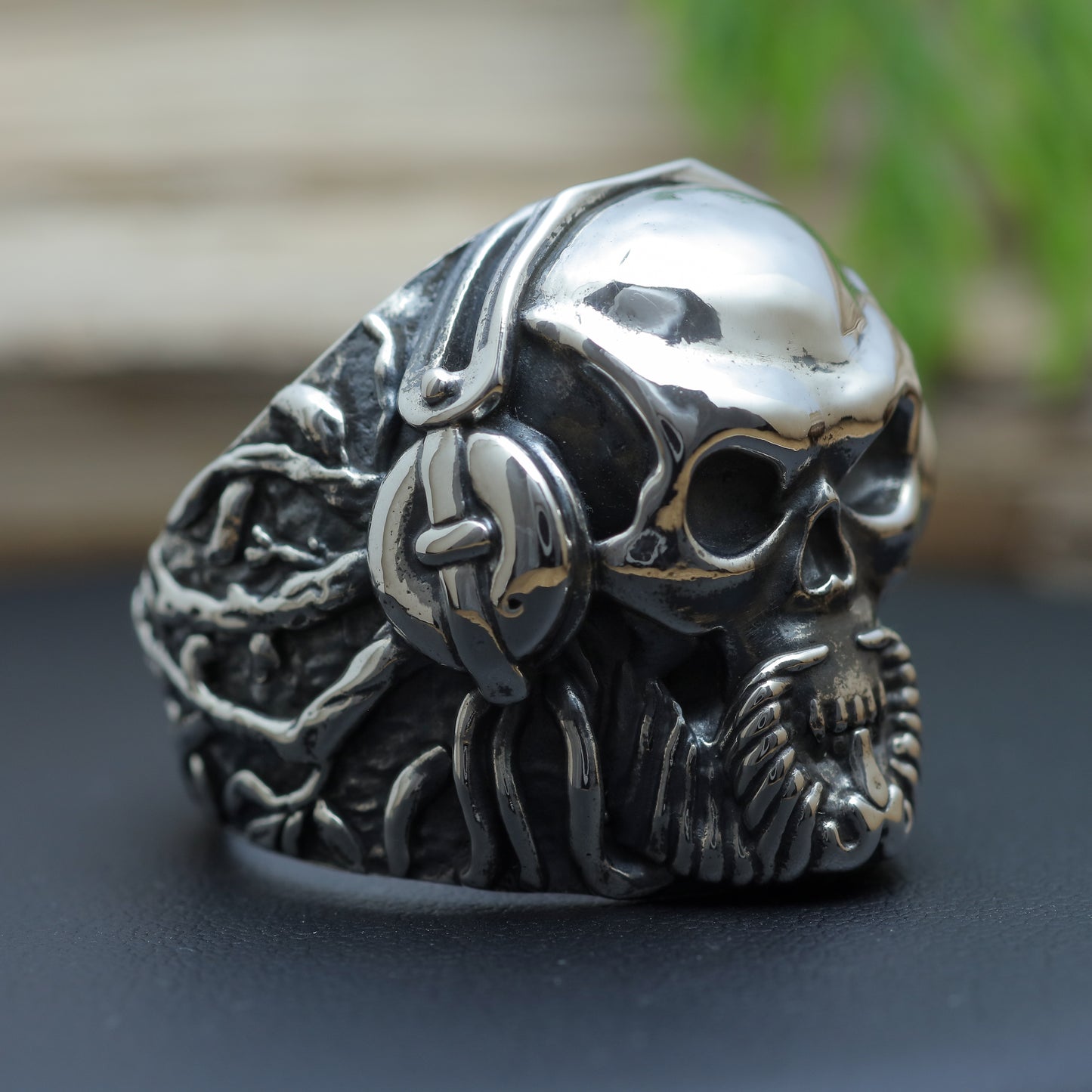 Men's "Cyber Reaper" Heavyweight Dreadlock Skull Signet Ring