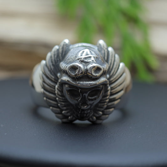 Men's "Aviator Anarchy" Heavy Winged Skull Ring (23.8g)