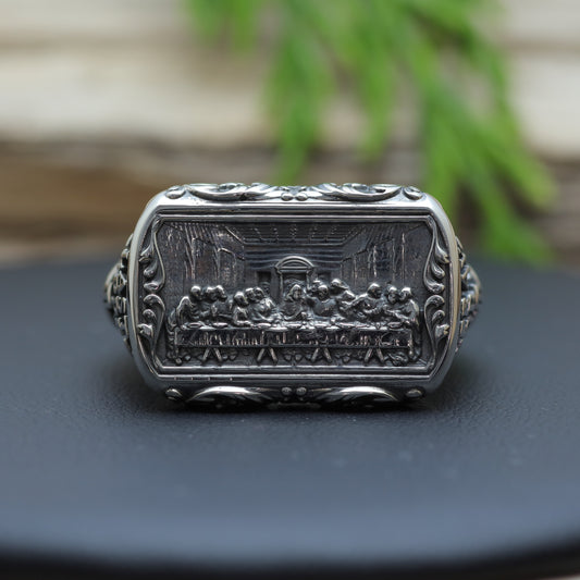Men's "The Last Supper" Fine Art Signet Ring in Sterling Silver (16.5g)