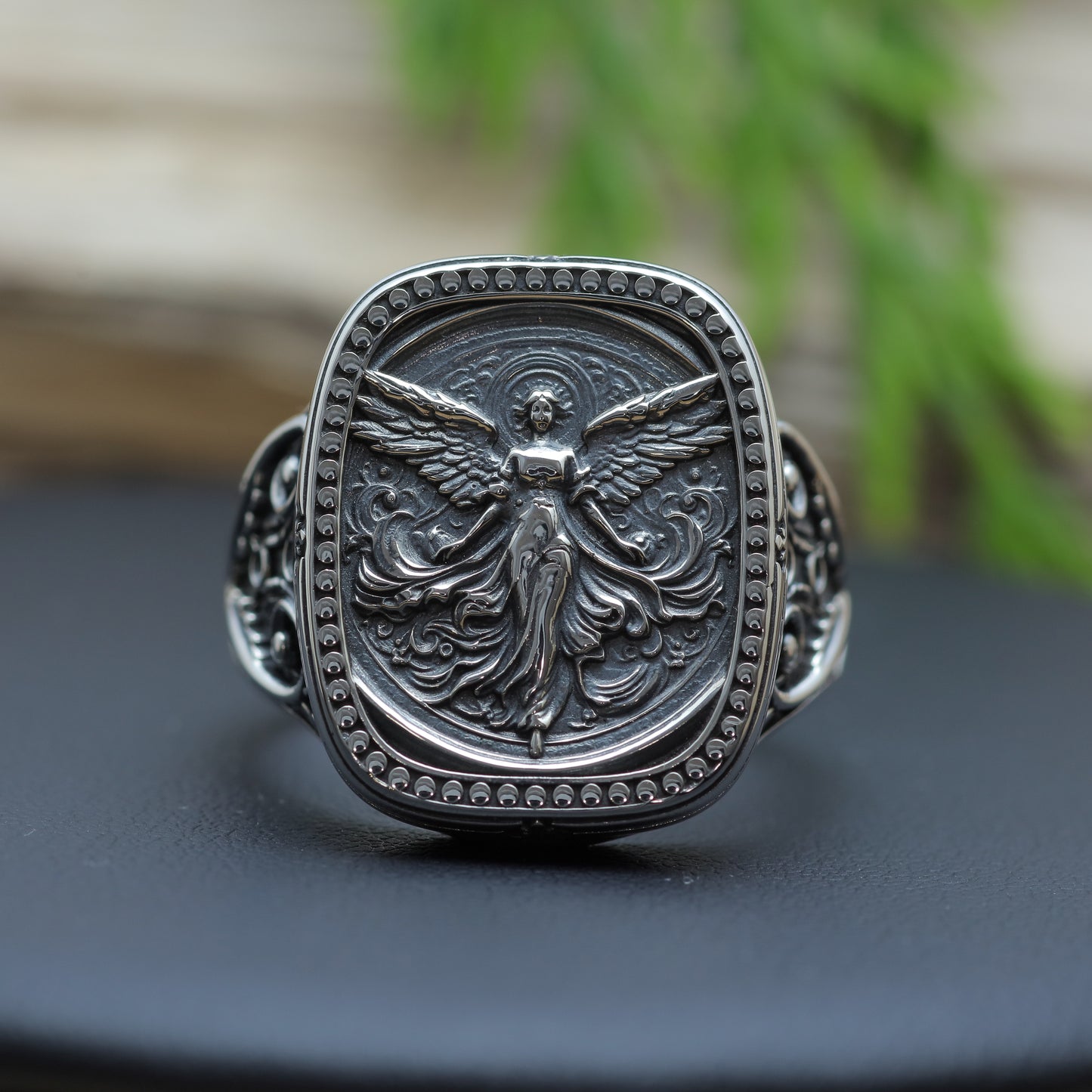 Men's Sculpted Angelic Wing Heavy Signet Ring in Sterling Silver