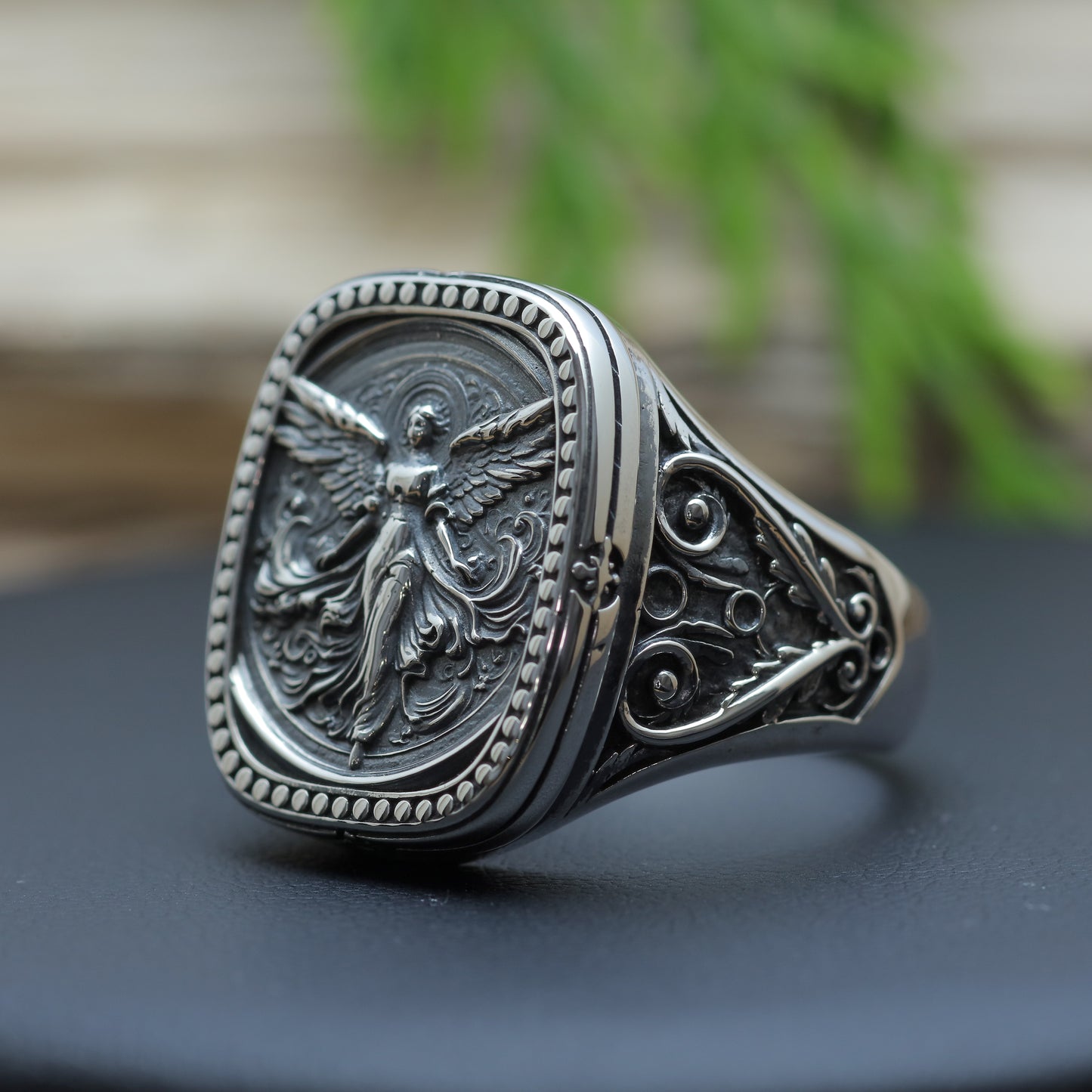 Men's Sculpted Angelic Wing Heavy Signet Ring in Sterling Silver
