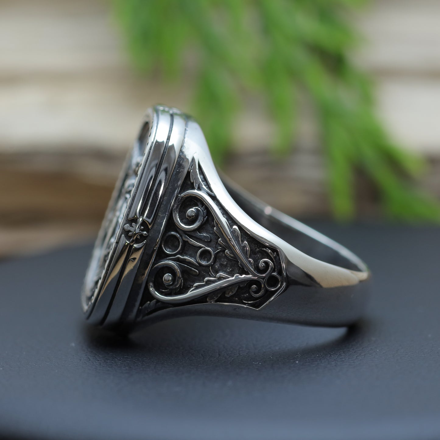 Men's Sculpted Angelic Wing Heavy Signet Ring in Sterling Silver