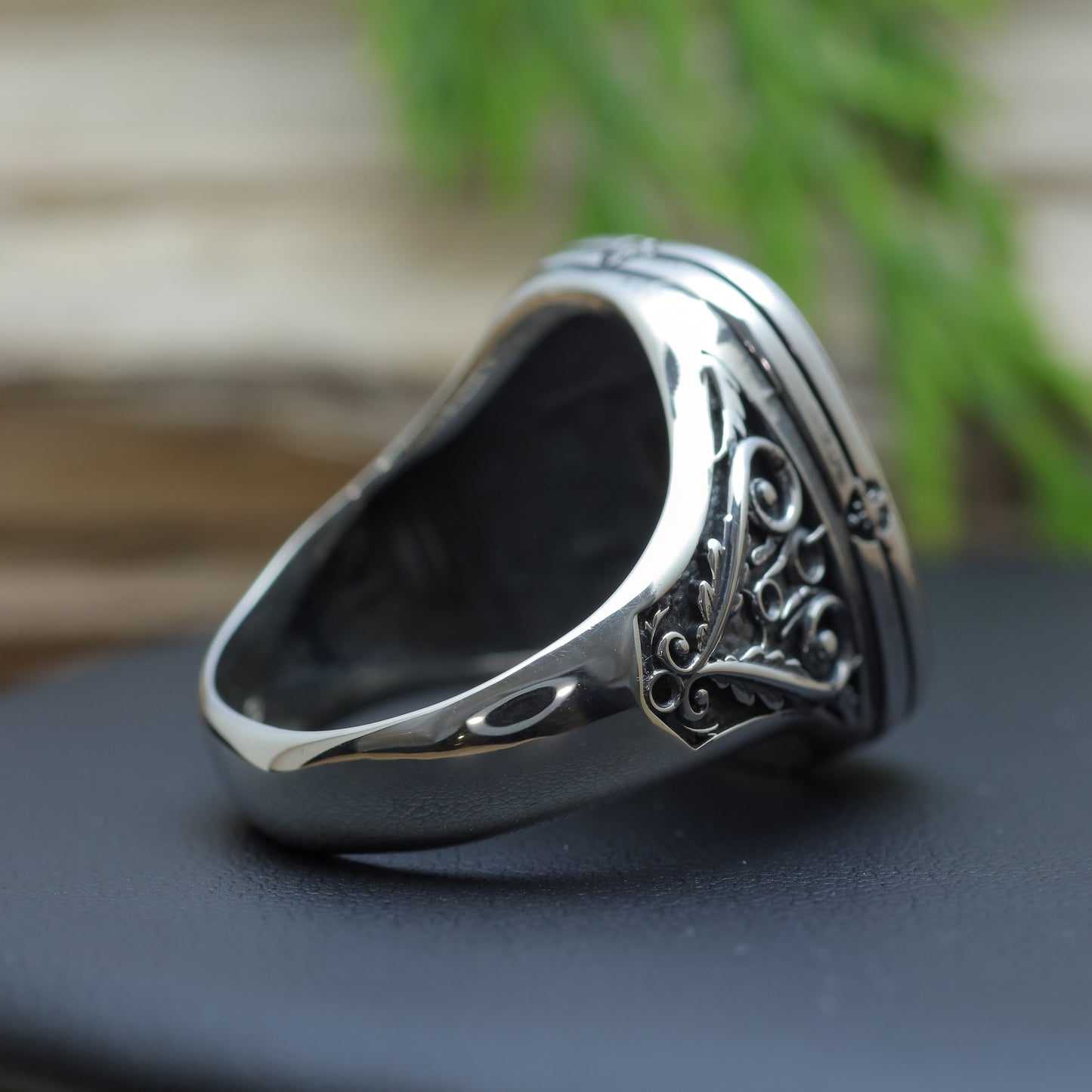Men's Sculpted Angelic Wing Heavy Signet Ring in Sterling Silver