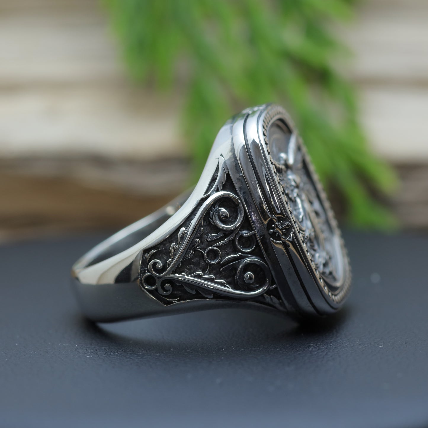 Men's Sculpted Angelic Wing Heavy Signet Ring in Sterling Silver