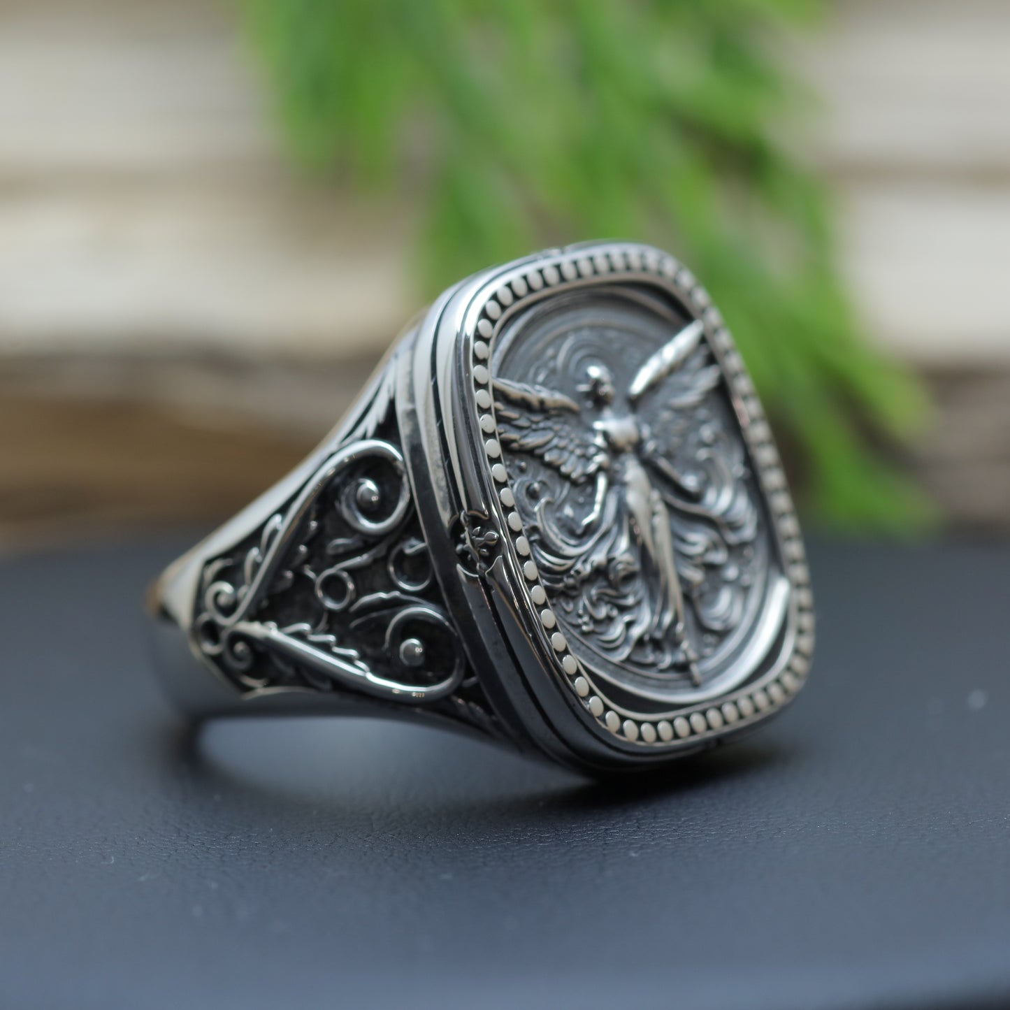 Men's Sculpted Angelic Wing Heavy Signet Ring in Sterling Silver