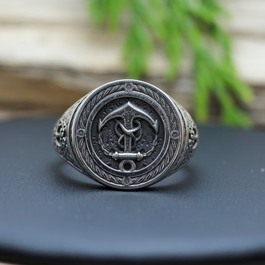 Men's "Mariner Anchor" Heavy Signet Ring in Sterling Silver