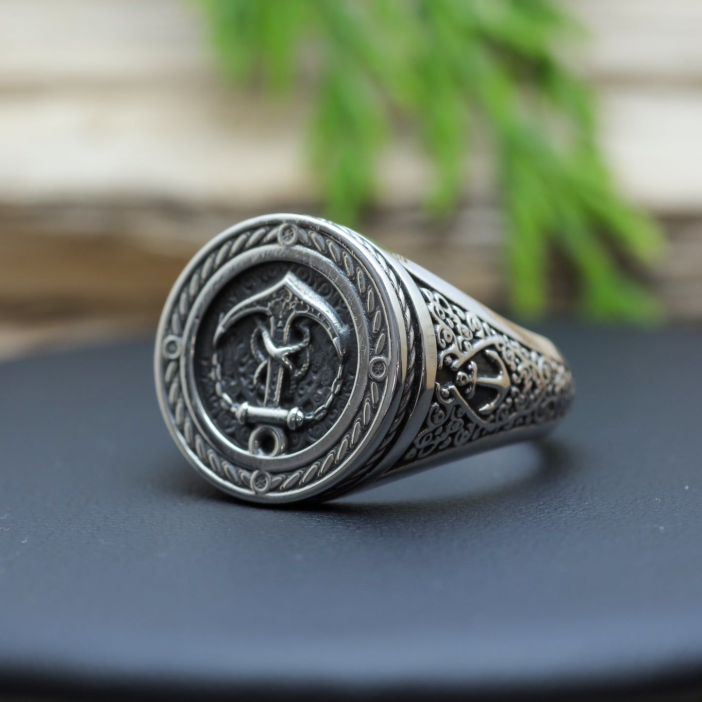 Men's "Mariner Anchor" Heavy Signet Ring in Sterling Silver