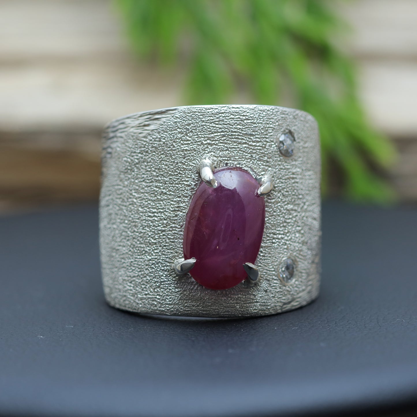 Organic Textured Star Ruby Statement Ring