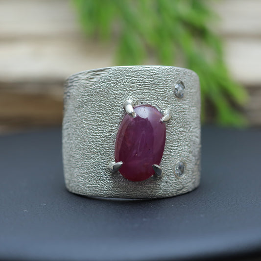 Organic Textured Star Ruby Statement Ring