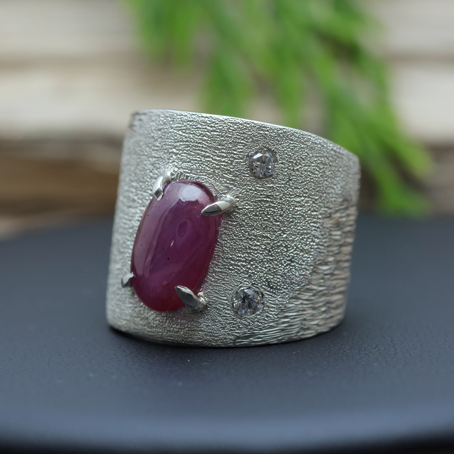Organic Textured Star Ruby Statement Ring