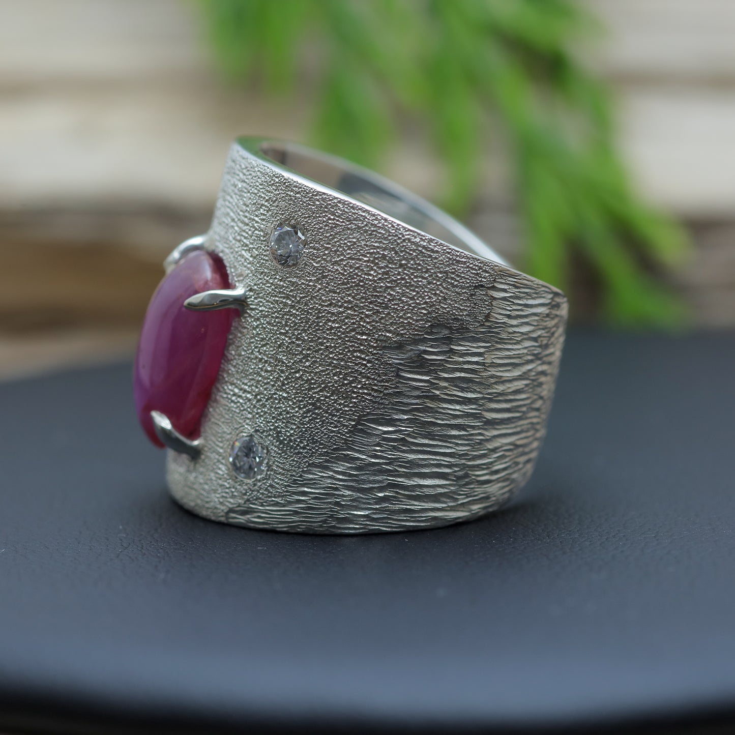 Organic Textured Star Ruby Statement Ring