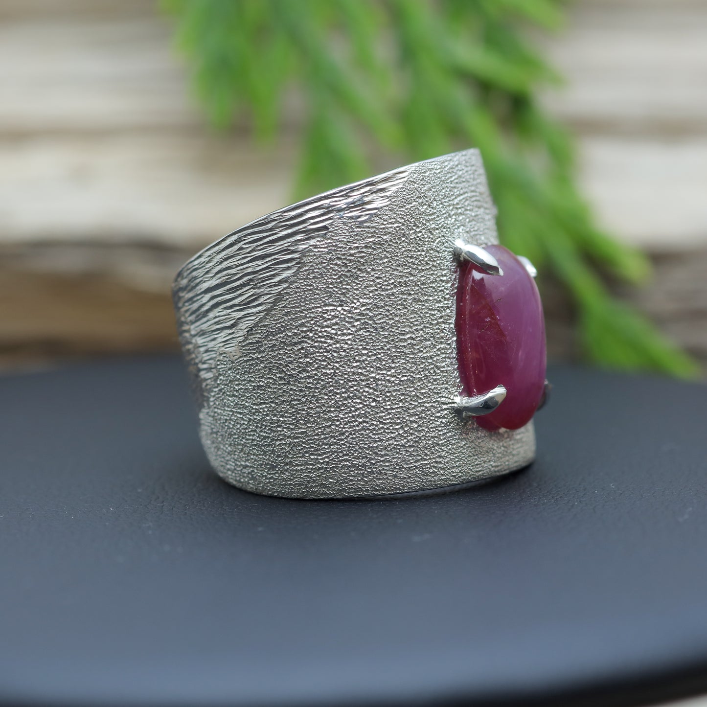 Organic Textured Star Ruby Statement Ring