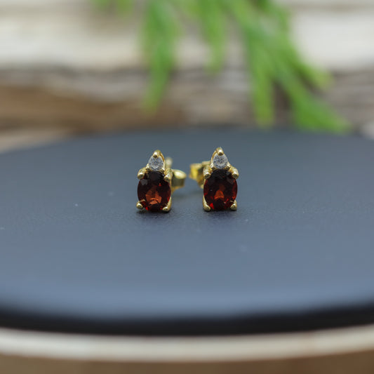 Gold-Plated Silver Natural Garnet Stud Earrings