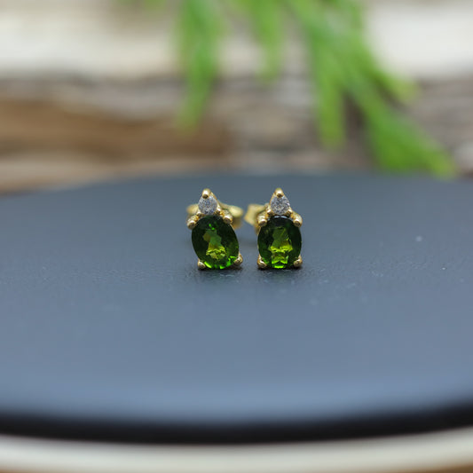 Gold-Plated Silver Natural Chrome Diopside Stud Earrings