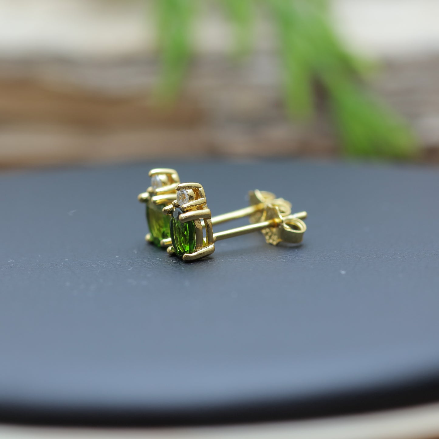Gold-Plated Silver Natural Chrome Diopside Stud Earrings
