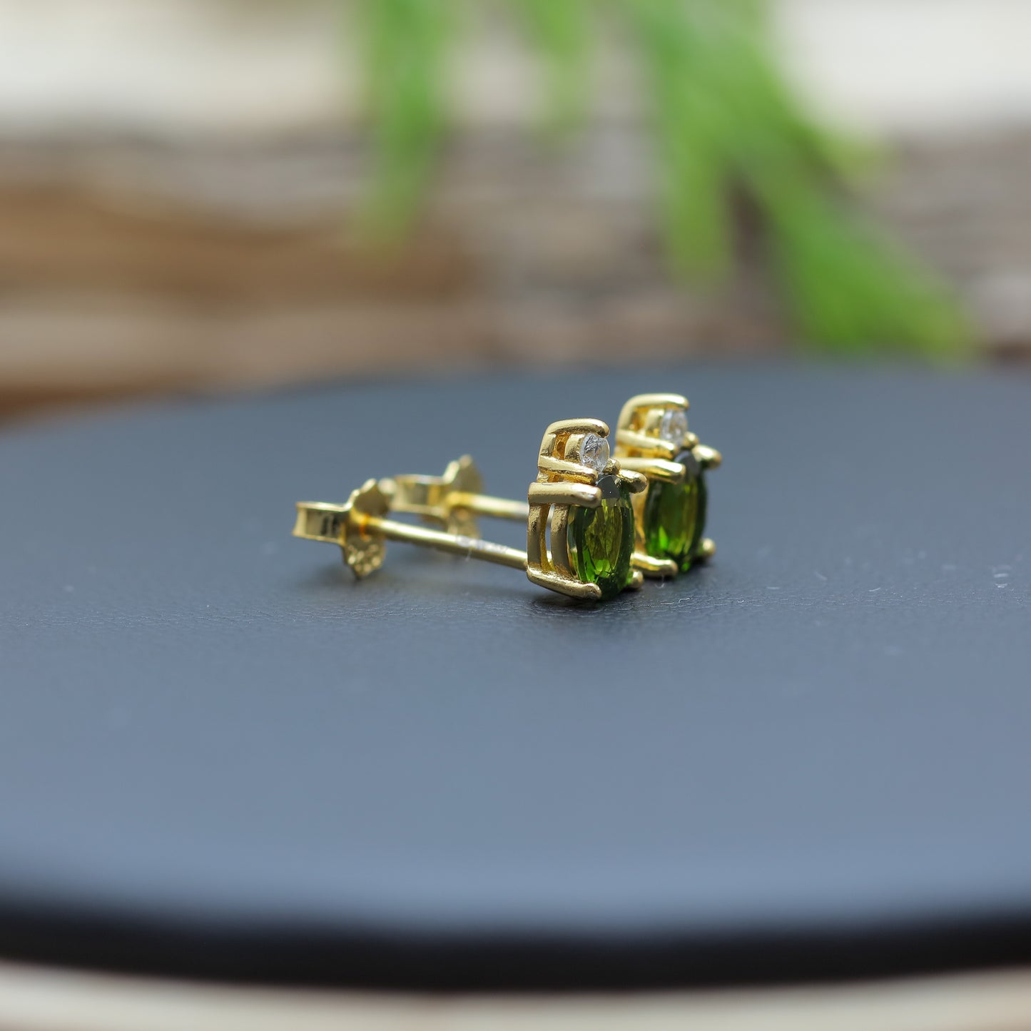 Gold-Plated Silver Natural Chrome Diopside Stud Earrings