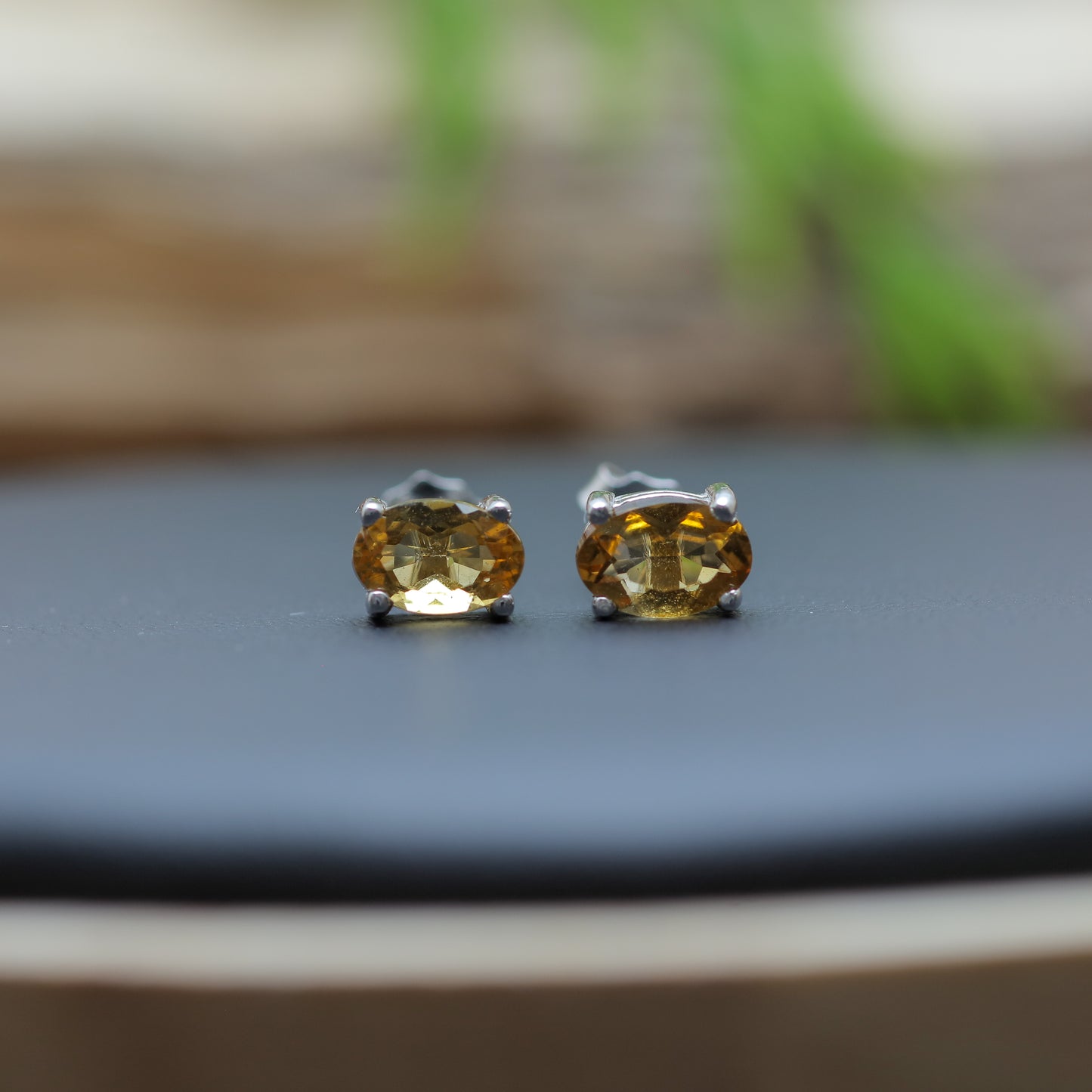 Gold-Plated Silver Natural Citrine Stud Earrings