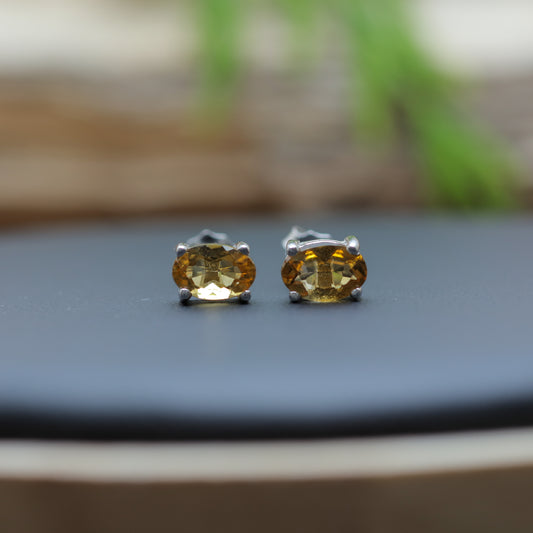 Gold-Plated Silver Natural Citrine Stud Earrings