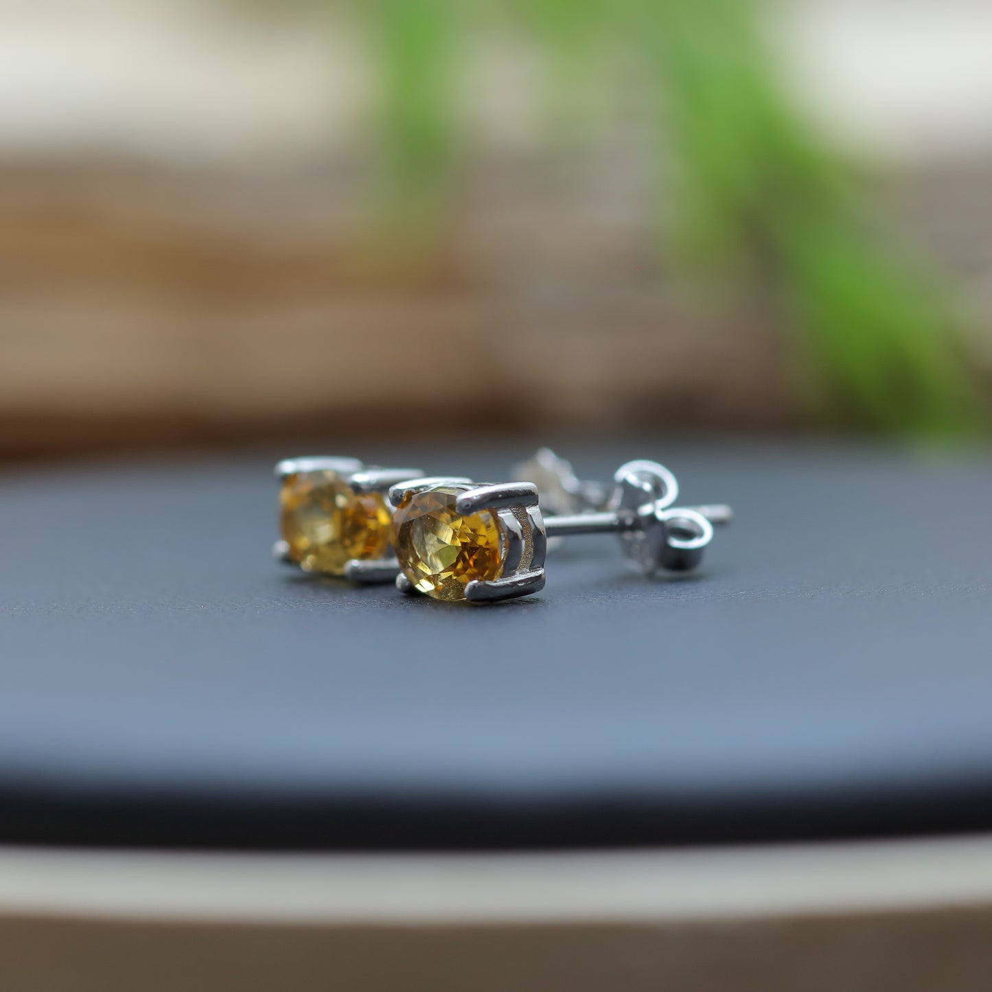 Gold-Plated Silver Natural Citrine Stud Earrings
