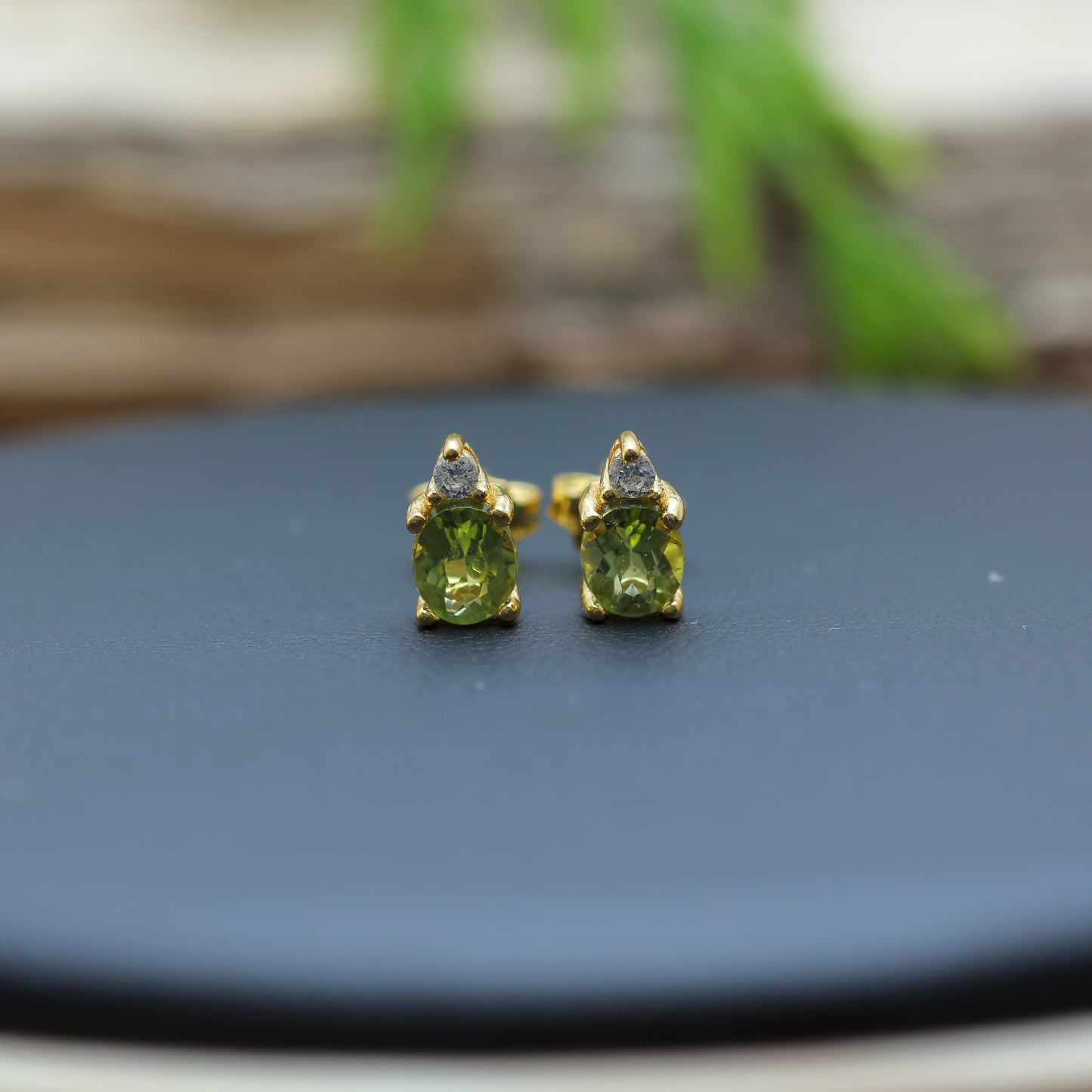 Gold-Plated Silver Natural Peridot Stud Earrings
